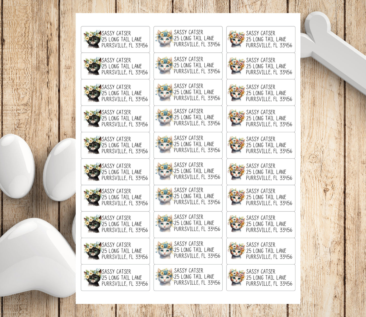 Flower cat return address envelope label - Custom peel and stick mailing sticker - Cat planner sticker - custom address sticker - snail mail - The Pawprint Paperie