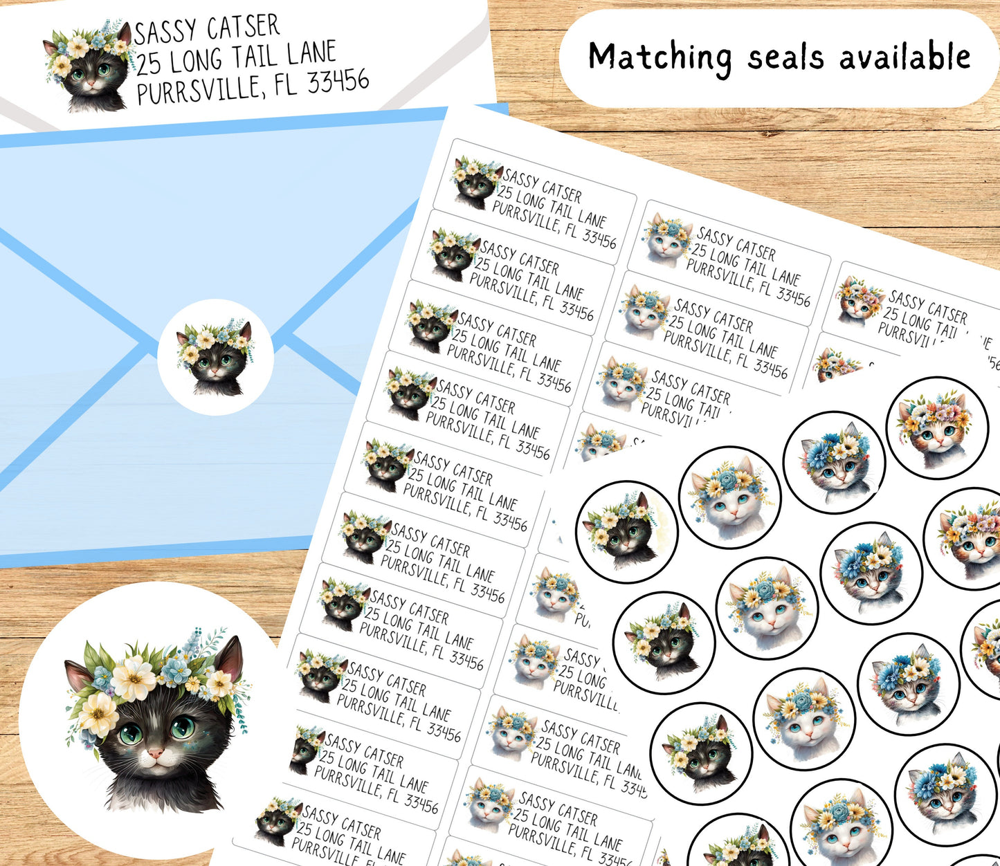 Flower cat return address envelope label - Custom peel and stick mailing sticker - Cat planner sticker - custom address sticker - snail mail - The Pawprint Paperie