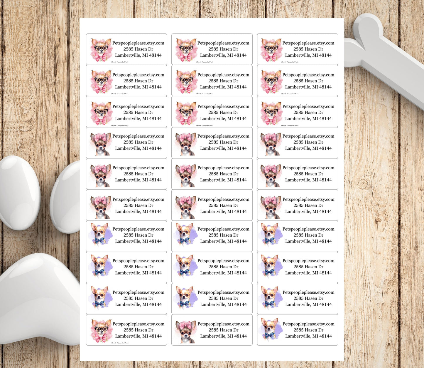 Pretty Chihuahua Dog Return Address Labels FREE Matching Stickers - Coquette Aesthetic Custom Personalized Snail Mail, Gift for Dog Lover - The Pawprint Paperie