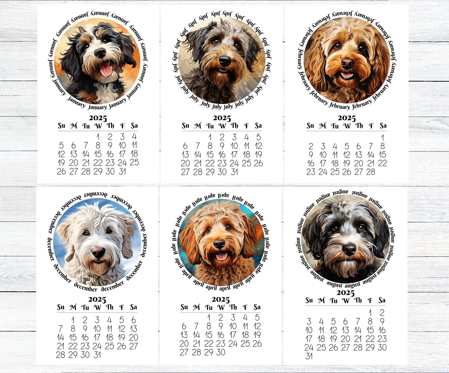 2026 mini monthly calendar optional wood stand, doodles. Small office desktop calendar. Stand up calendar. Dog mom or dad gift. Dog lovers - The Pawprint Paperie