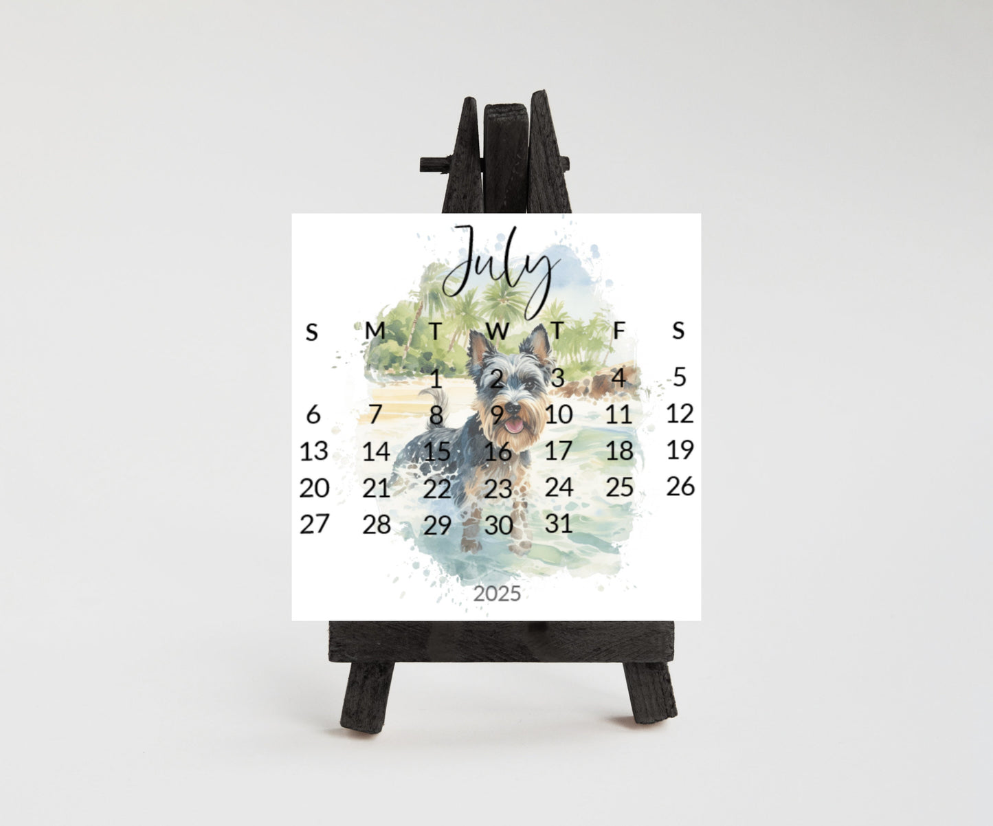 2026 Schnauzer Small desk mini calendar optional wood display stand - Small office desktop calendar - Unique Dog lovers - Pet parent gift - The Pawprint Paperie