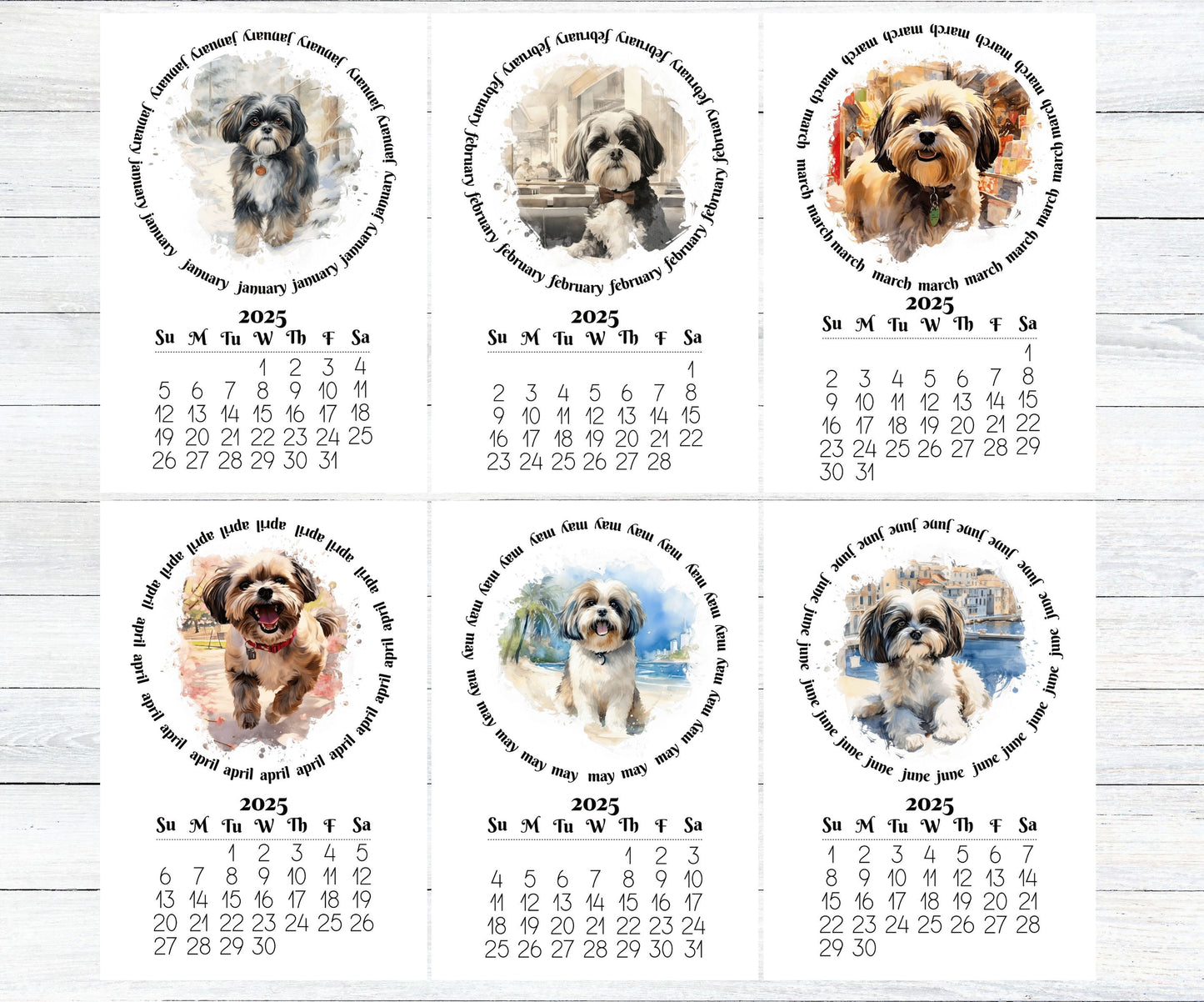 2026 Small Desk Calendar with optional Wood Stand-Shih Tzu | Lamination available | Mini Easel | Monthly calendar | Gift for dog mom or dad - The Pawprint Paperie