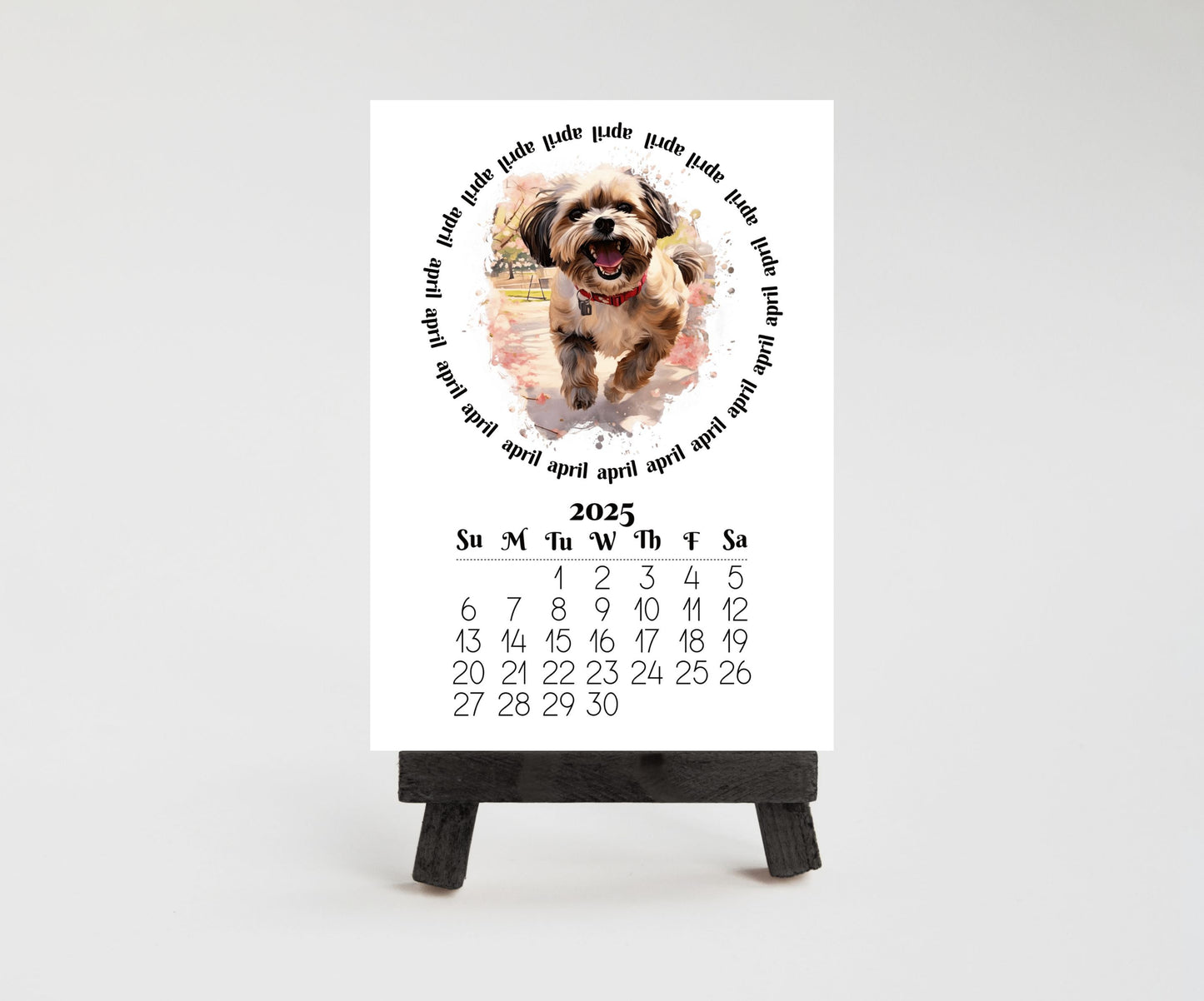 2026 Small Desk Calendar with optional Wood Stand-Shih Tzu | Lamination available | Mini Easel | Monthly calendar | Gift for dog mom or dad - The Pawprint Paperie