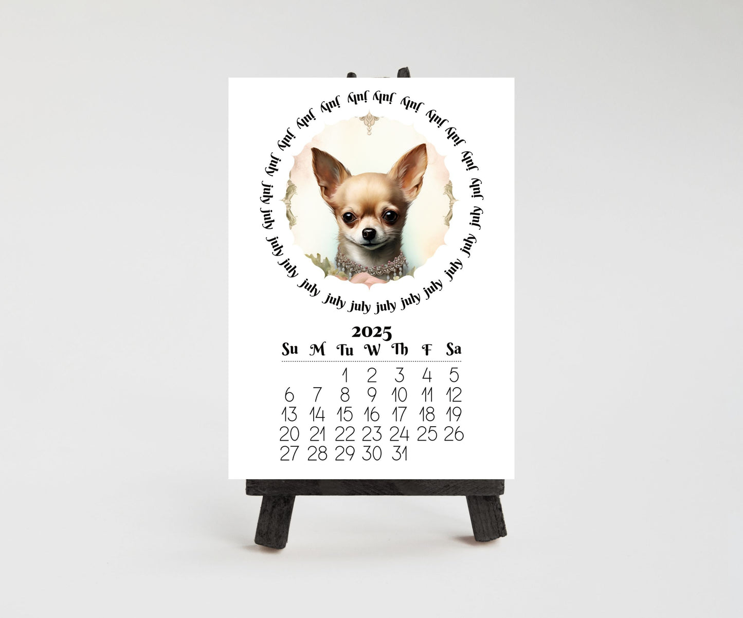 Cute Chihuahua 2026 Small Desk Calendar, Wood Stand Available, Laminated Monthly Calendar - The Pawprint Paperie