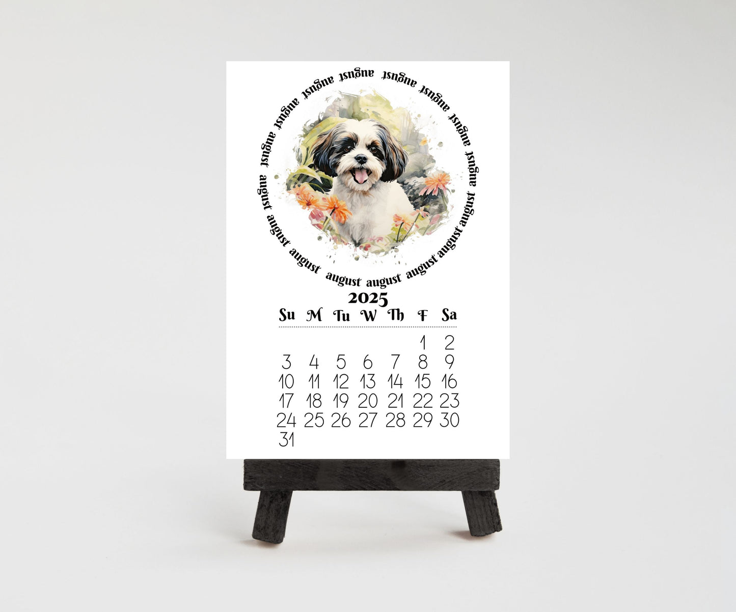 2026 Small Desk Calendar with optional Wood Stand-Shih Tzu | Lamination available | Mini Easel | Monthly calendar | Gift for dog mom or dad - The Pawprint Paperie