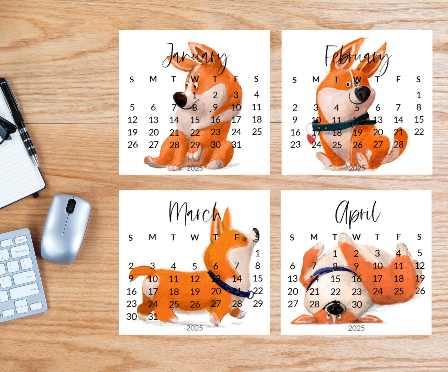 2026 Corgi Desk Calendar, Funny Dog Lover Gift, Mini Desk top Calendar with Wood Stand or Easel, Cute Small Office Calendar - The Pawprint Paperie