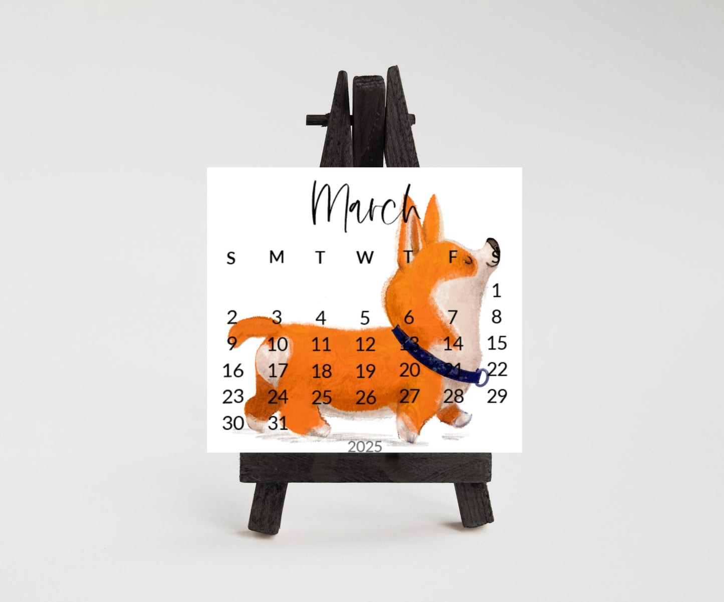 2026 Corgi Desk Calendar, Funny Dog Lover Gift, Mini Desk top Calendar with Wood Stand or Easel, Cute Small Office Calendar - The Pawprint Paperie