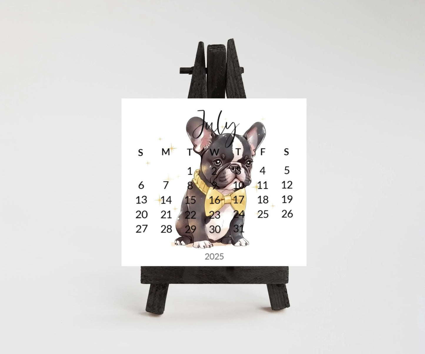 2026 French Bulldog Small Desk Space Monthly Calendar, Opt Wood Easel display Stand, Frenchie Mom Gift, Unique Dog Calendar, Monthly Card - The Pawprint Paperie