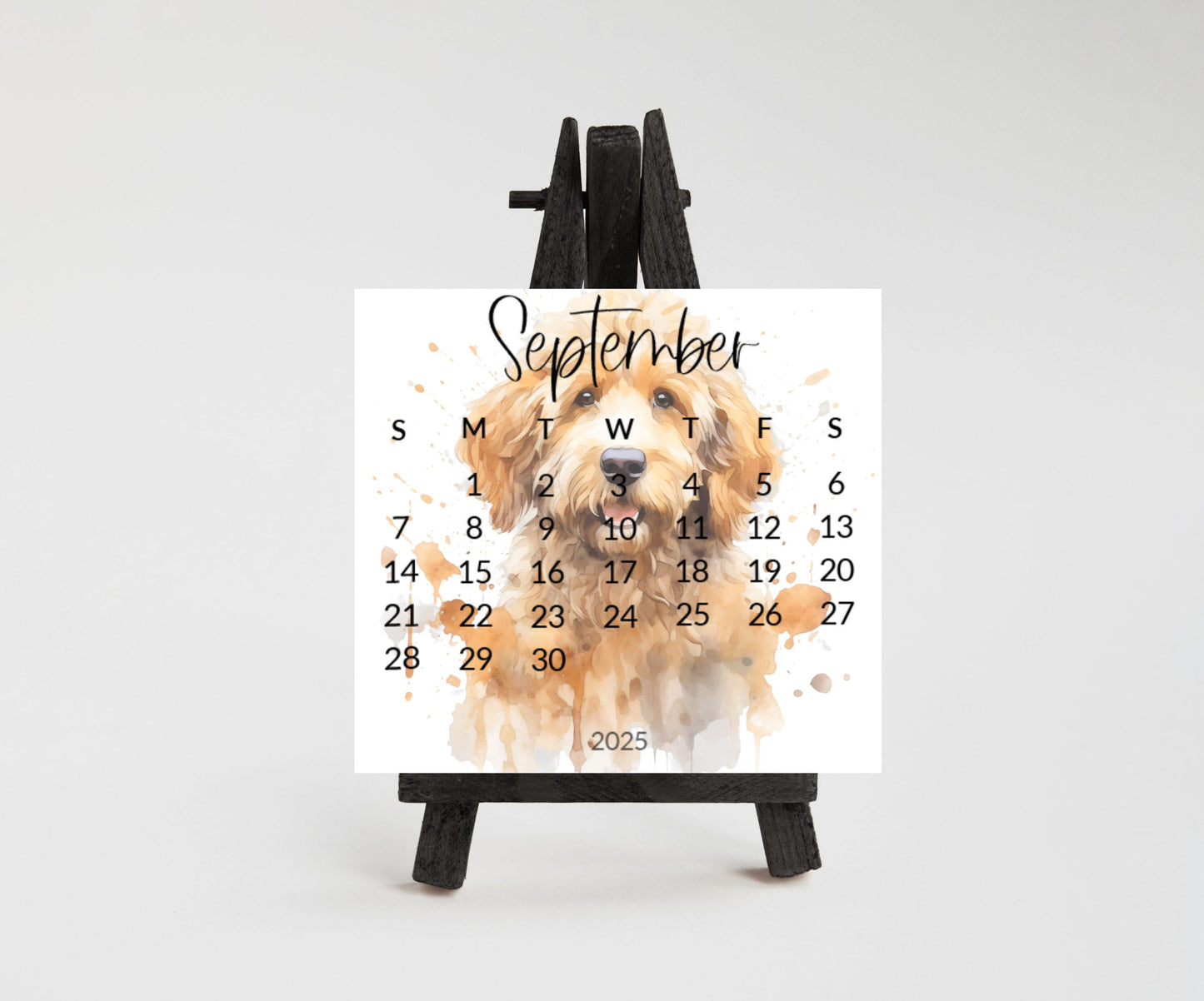 2026 Doodle Dog Mini Desk Calendar: Cockapoo, Labradoodle Optional Easel Stand - The Pawprint Paperie