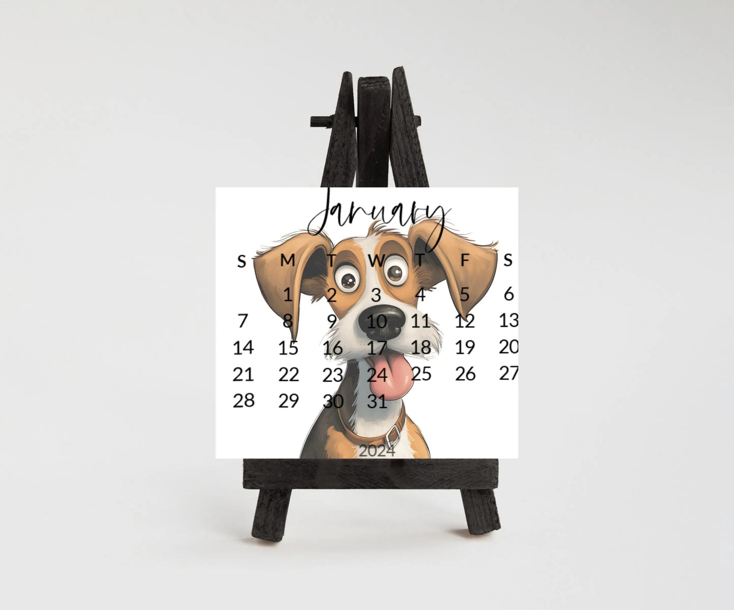 Goofy dogs 2026 stand up calendar for small desk - optional wooden stand - Mini dog calendar-dog lover christmas gift, coworker, friend, mom - The Pawprint Paperie