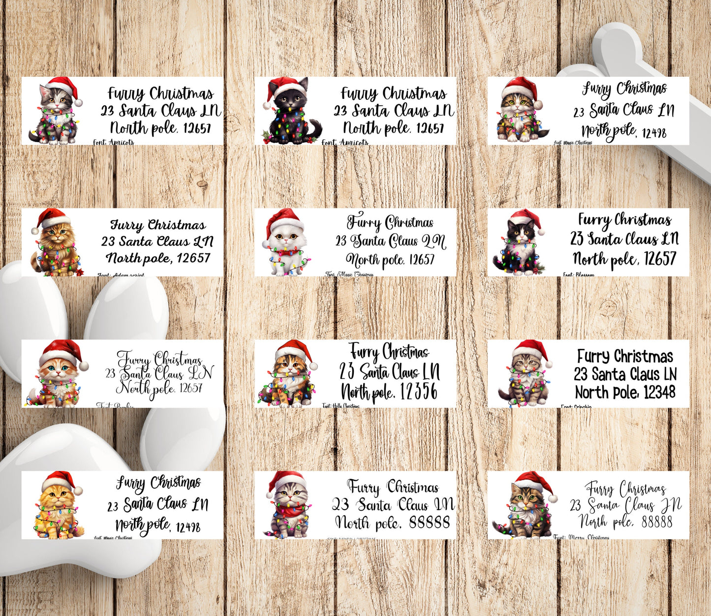 Christmas Cat Address Labels β Holiday Return Address Stickers with Cats in Santa Hats & Lights β FREE Matching Envelope Seals - The Pawprint Paperie
