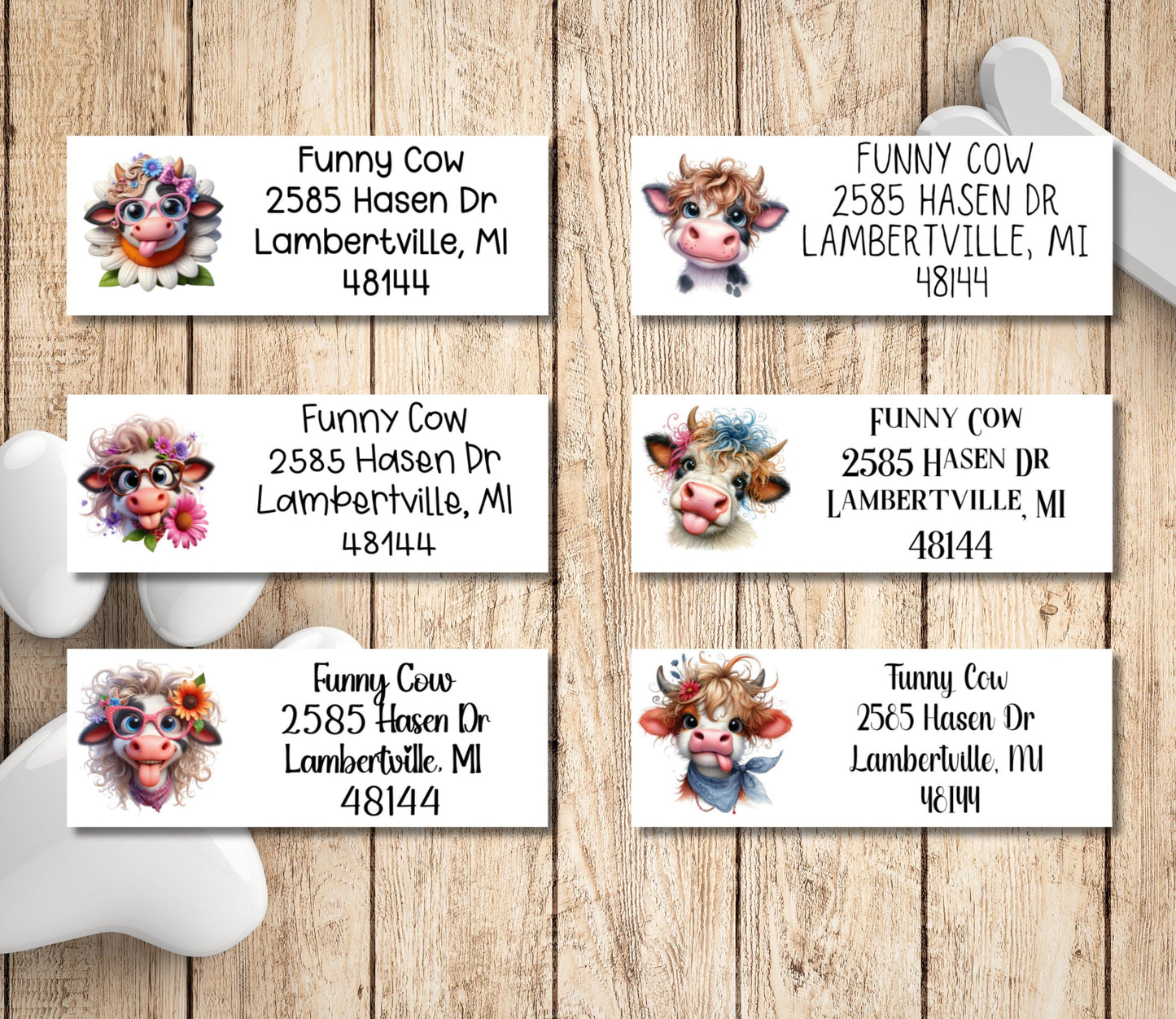 Funny Cow Return Address Label, Custom Mailing Labels Personalized, FREE Matching Letter Seal Sticker, Silly Dairy Farm Animals, Cow Lovers - The Pawprint Paperie