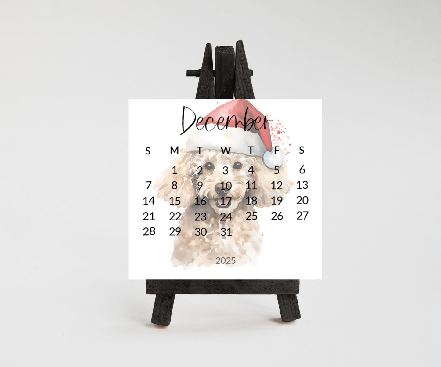 2026 Doodle Dog Mini Desk Calendar: Cockapoo, Labradoodle Optional Easel Stand - The Pawprint Paperie
