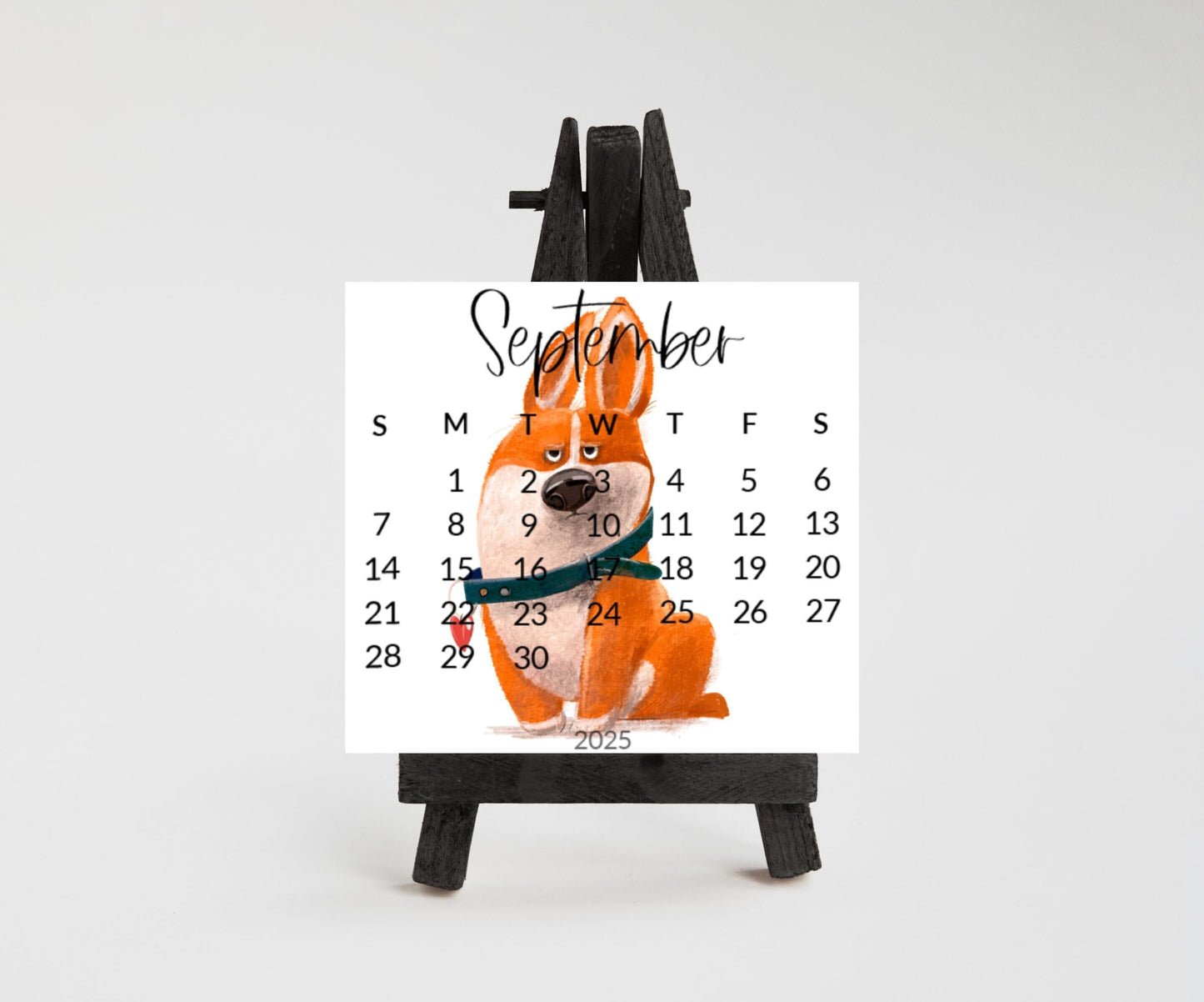 2026 Corgi Desk Calendar, Funny Dog Lover Gift, Mini Desk top Calendar with Wood Stand or Easel, Cute Small Office Calendar - The Pawprint Paperie