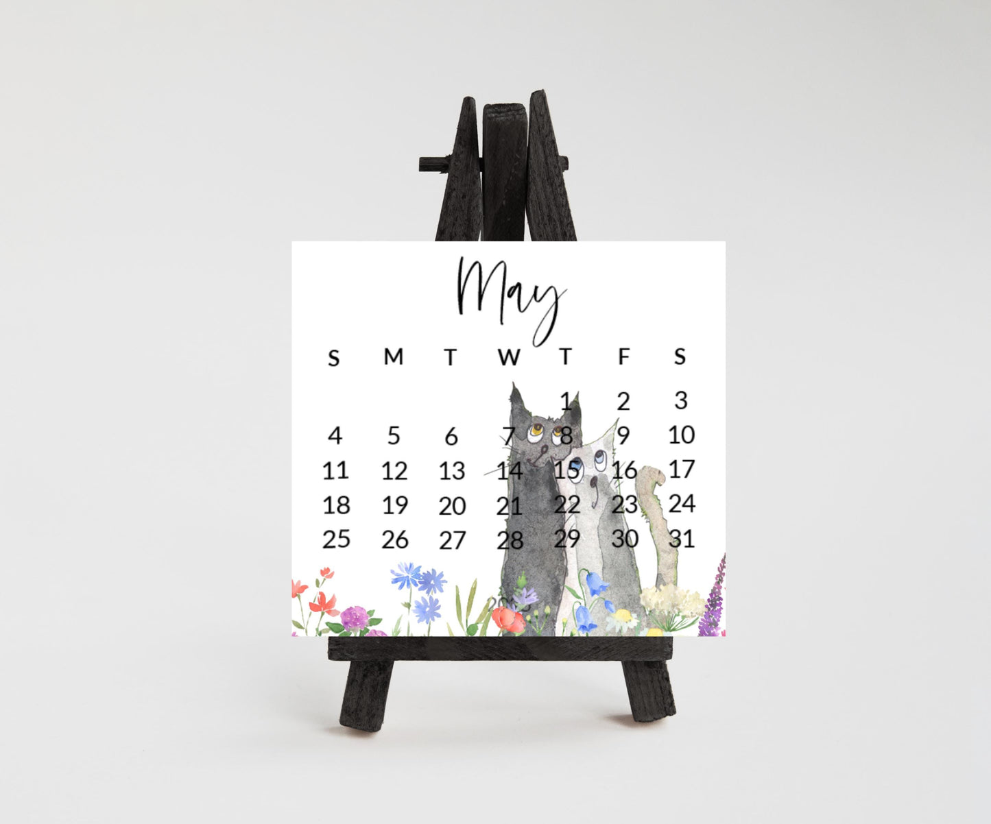 Silly dog small desk 2026 Calendar - Stand up mini calendar desktop or tabletop - small space calendar optional wood display stand/easel - The Pawprint Paperie