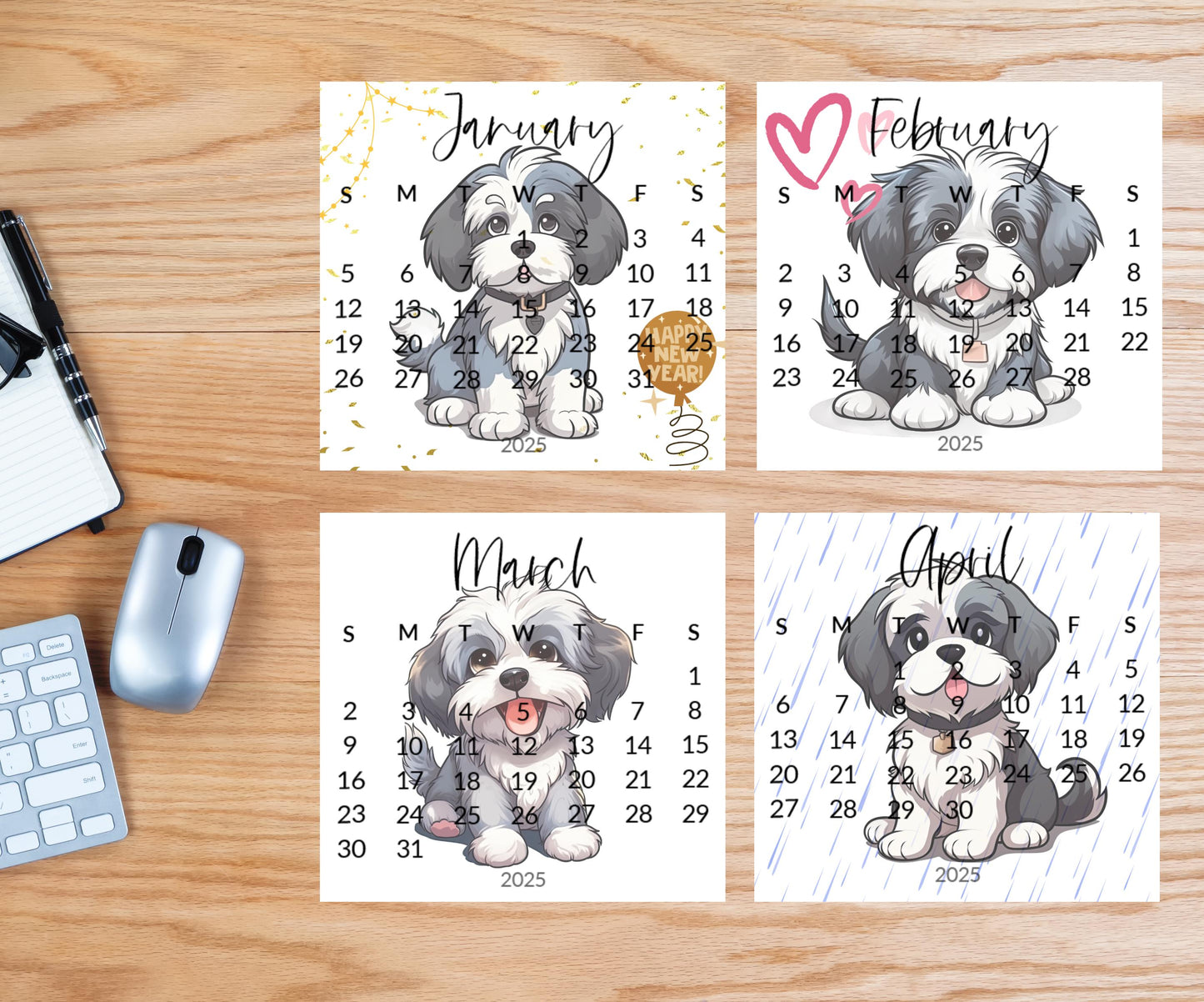 2026 Calendar Havanese small desk space stand up calendar-Desktop or tabletop calendar-gift Havanese lover mom - The Pawprint Paperie