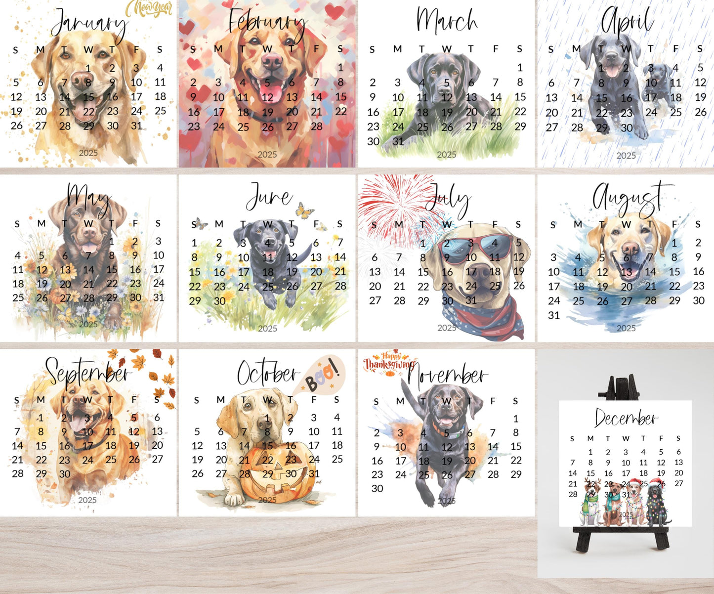 2026 Labrador Retriever small desk mini calendar - Standing desk dog calendar for desktop/tabletop - Birthday gift for the Lab mom or dad - The Pawprint Paperie