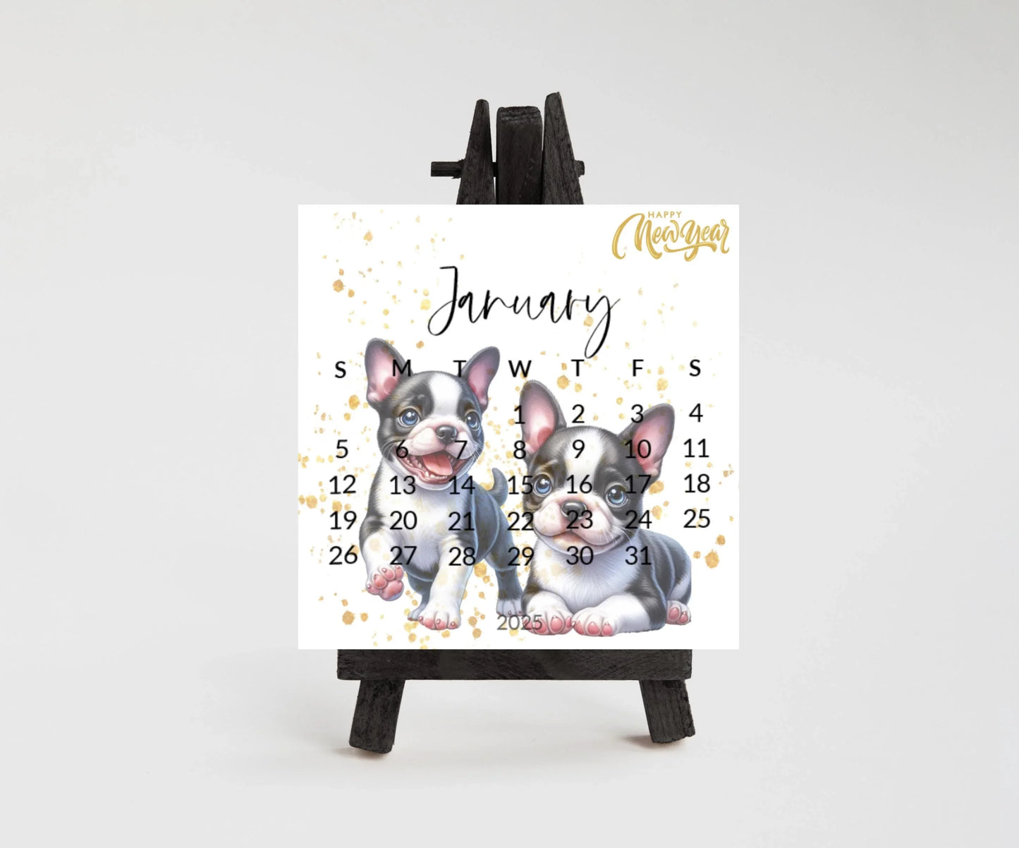 2025 Boston Terrier Mini Desk Calendar: Laminated Dog Mom Gift - The Pawprint Paperie