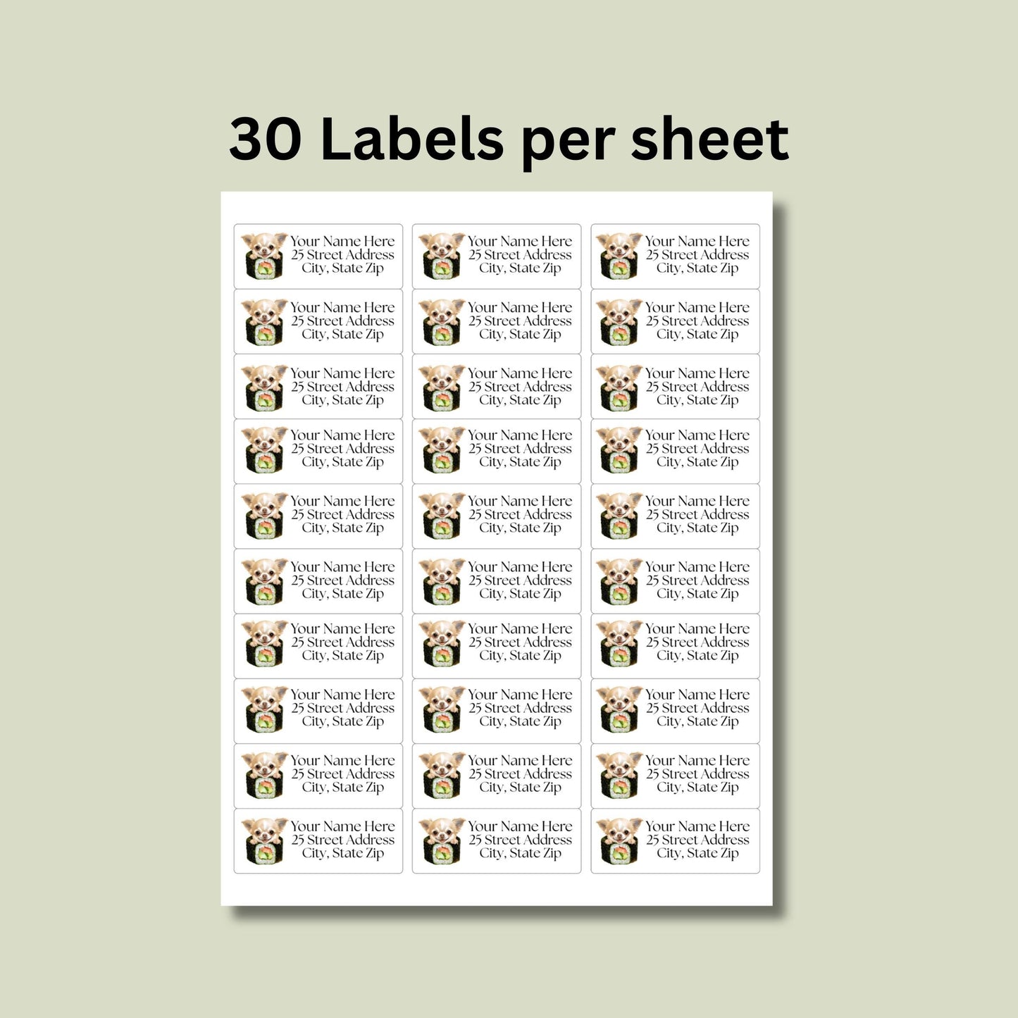 Chihuahua Return Address Label & Envelope Seal Sticker Set, Funny Personalized Chihuahua mom gift, Sushi Lover Dog Labels, FREE Stickers - The Pawprint Paperie