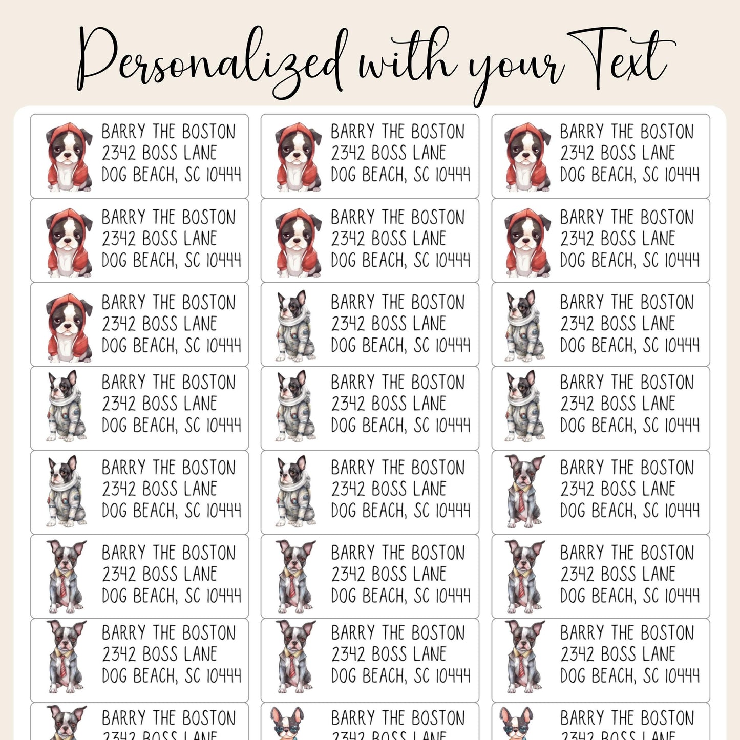 Boston Terrier Return Address Labels with FREE Envelope Seal Stickers β Cute Dog Lover Mailing Stickers - The Pawprint Paperie