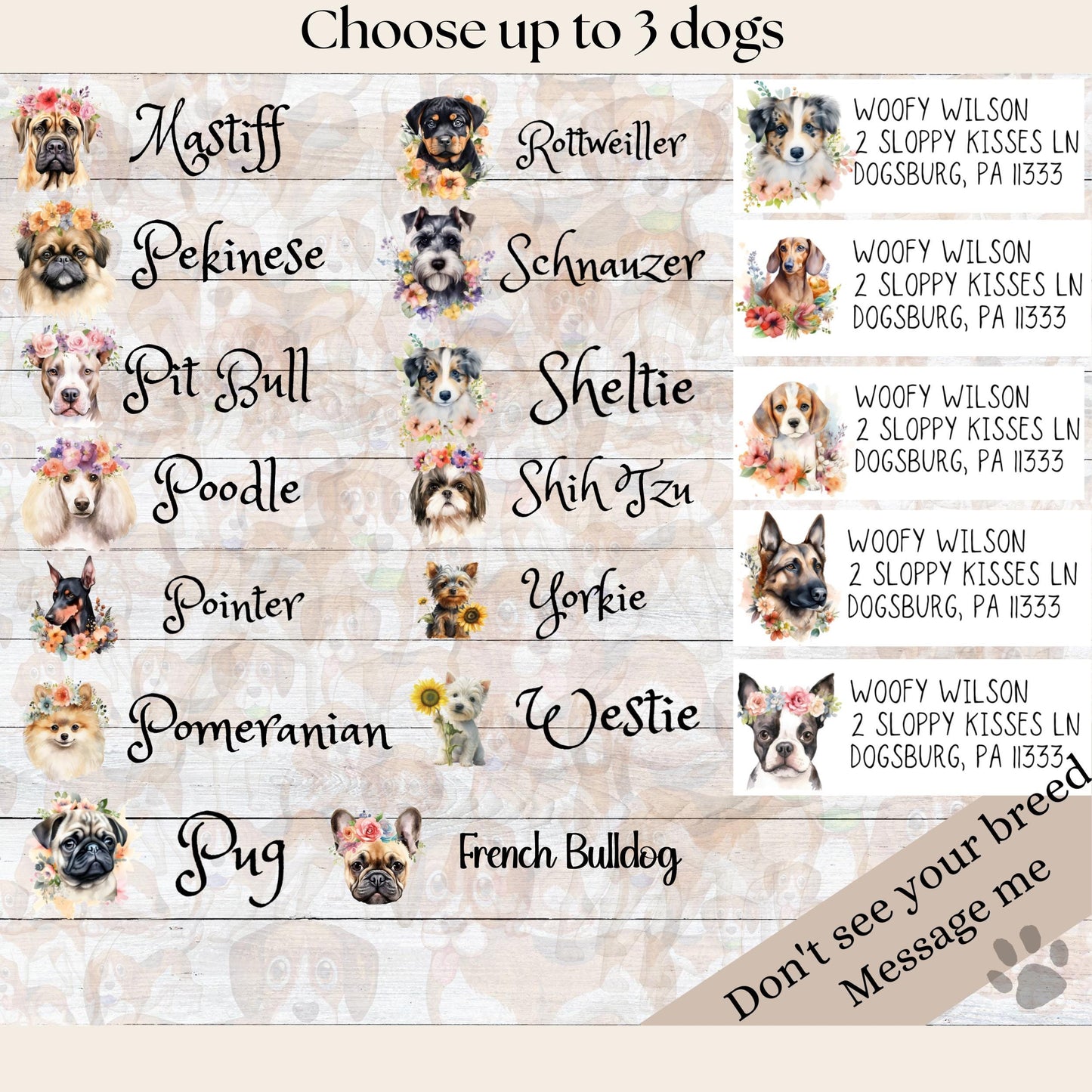 Custom Dog Address Labels FREE Matching Stickers, Personalized Breed & Font. Frenchie, Lab, Pug, Husky, Boston, Golden, Schnauzer, Yorkie - The Pawprint Paperie