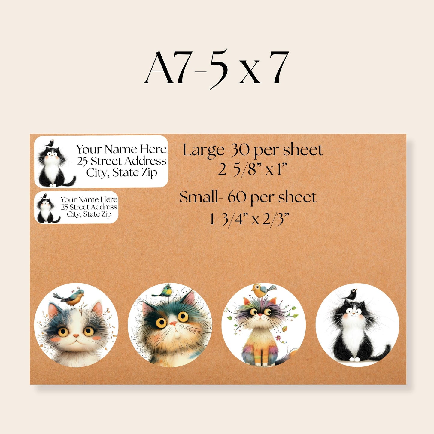 Funny Cat & Birds Return Address Labels with FREE Stickers - The Pawprint Paperie
