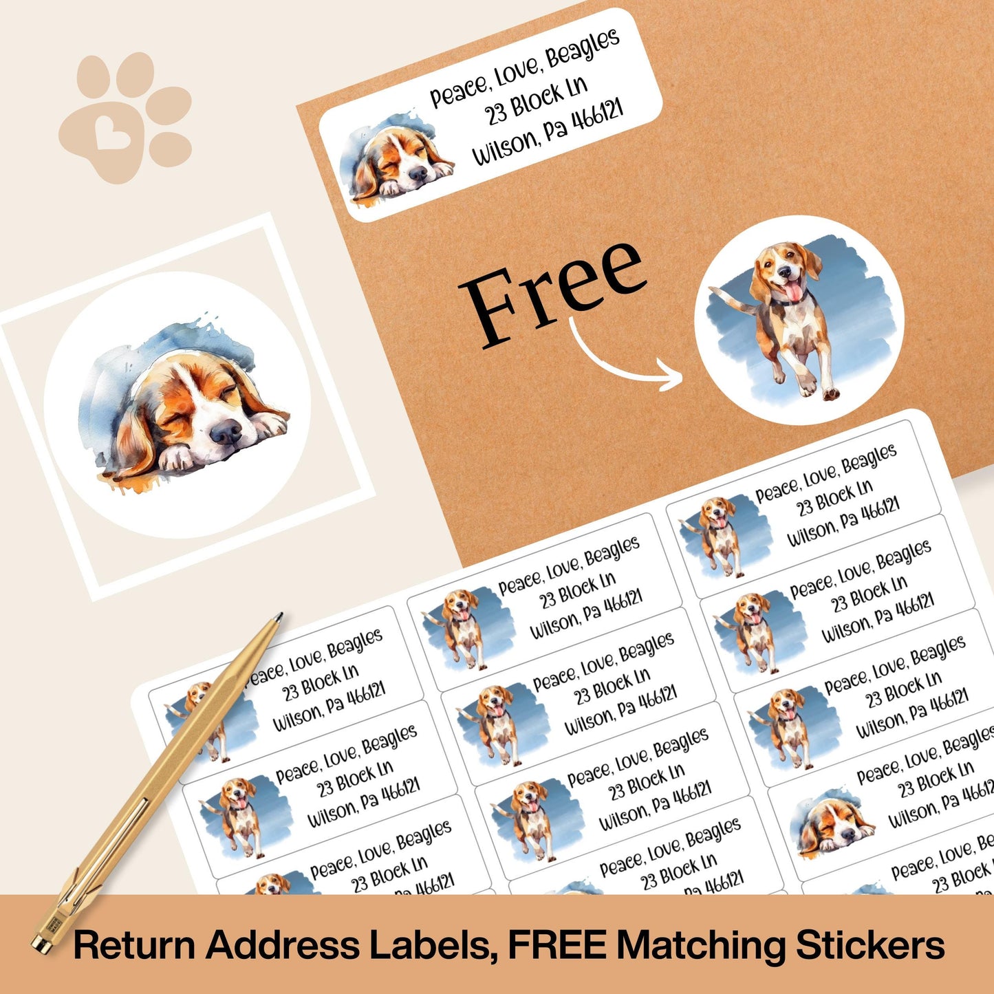 Beagle return address labels - Custom sticker for addressing - personalized - envelope seal stickers -Beagle mom gift - Beagle lover - The Pawprint Paperie
