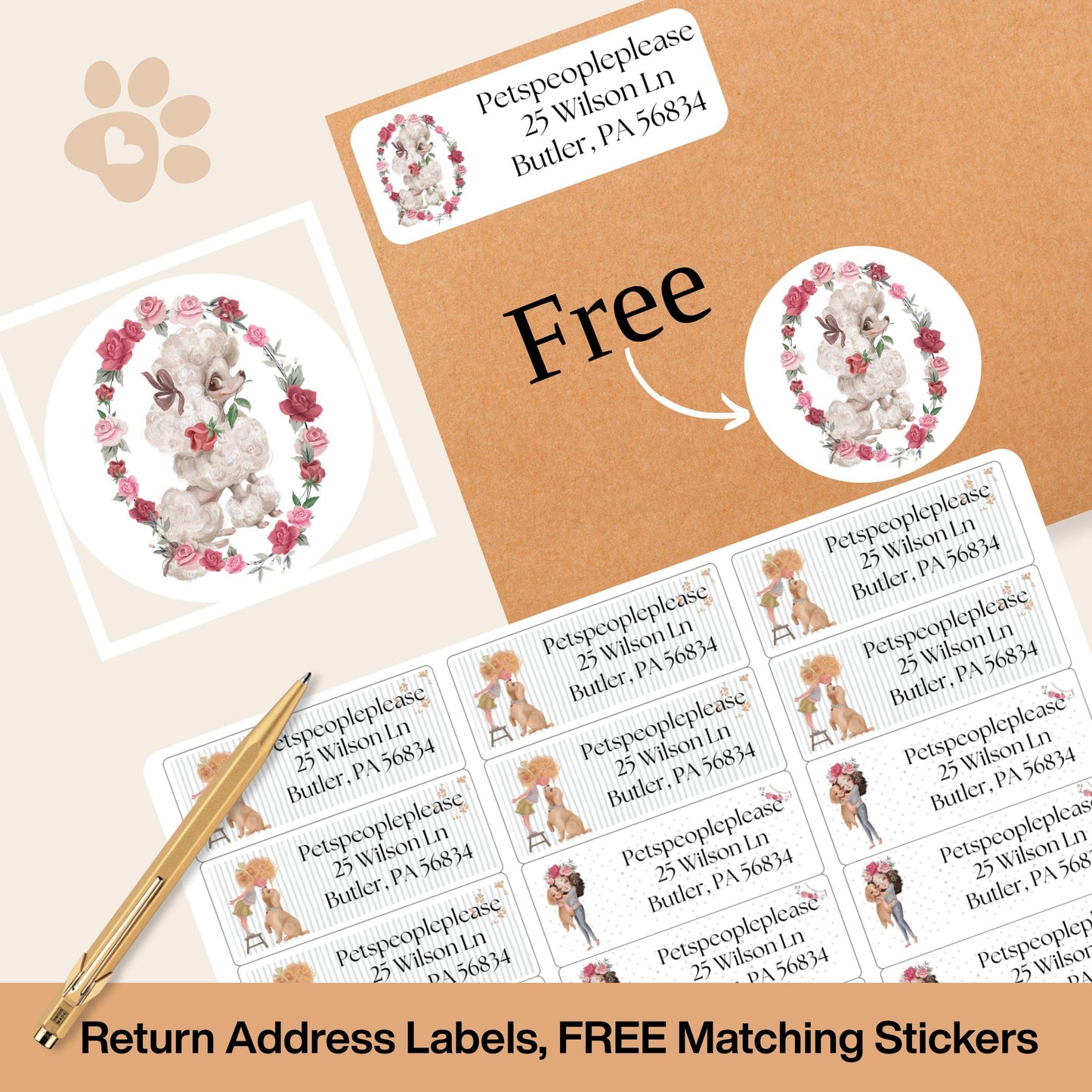 Custom Dog & Girl Address Label, FREE Matching Envelope Seals, Cute Puppy Mailing Stickers, Pet Mom Gift, Custome Printed Return Address Set - The Pawprint Paperie