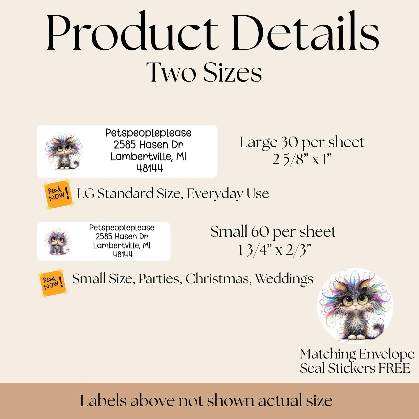 Funny Rainbow Cat Return Address Labels with FREE Envelope Seals - The Pawprint Paperie