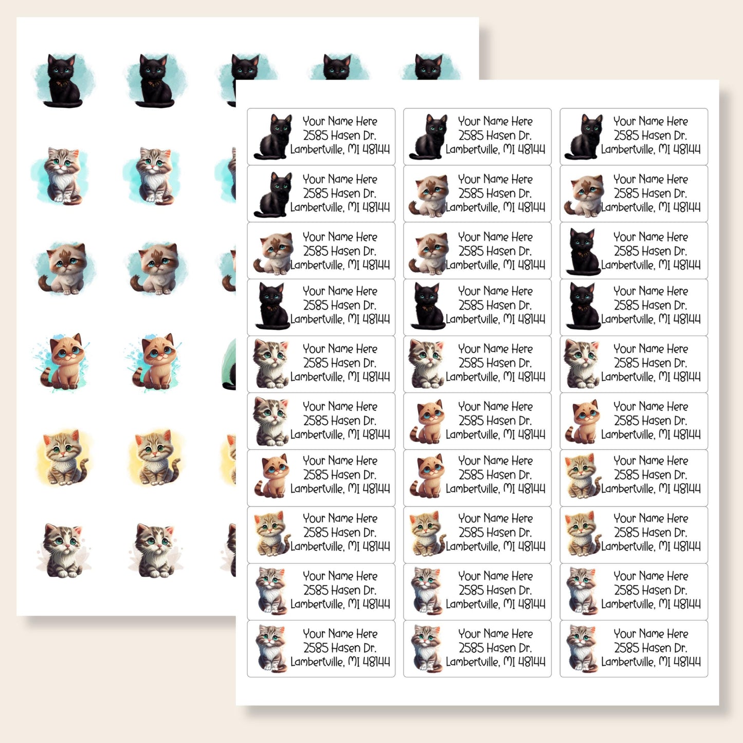 Pretty Cats Return Address Labels, FREE Matching Envelope Seal Stickers, Personalized Cat mom Gift, 6 designs, Black, Siamese, Orange, Tabby - The Pawprint Paperie