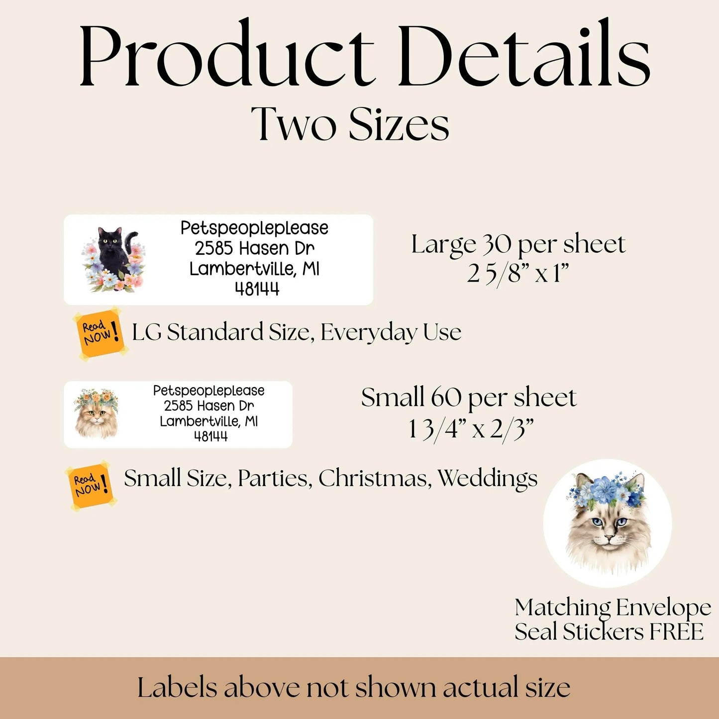 Custom Cat return address label stickers, round cat planner stickers, envelope seals, snail mail, personalized address label, Choose 3 cats - The Pawprint Paperie