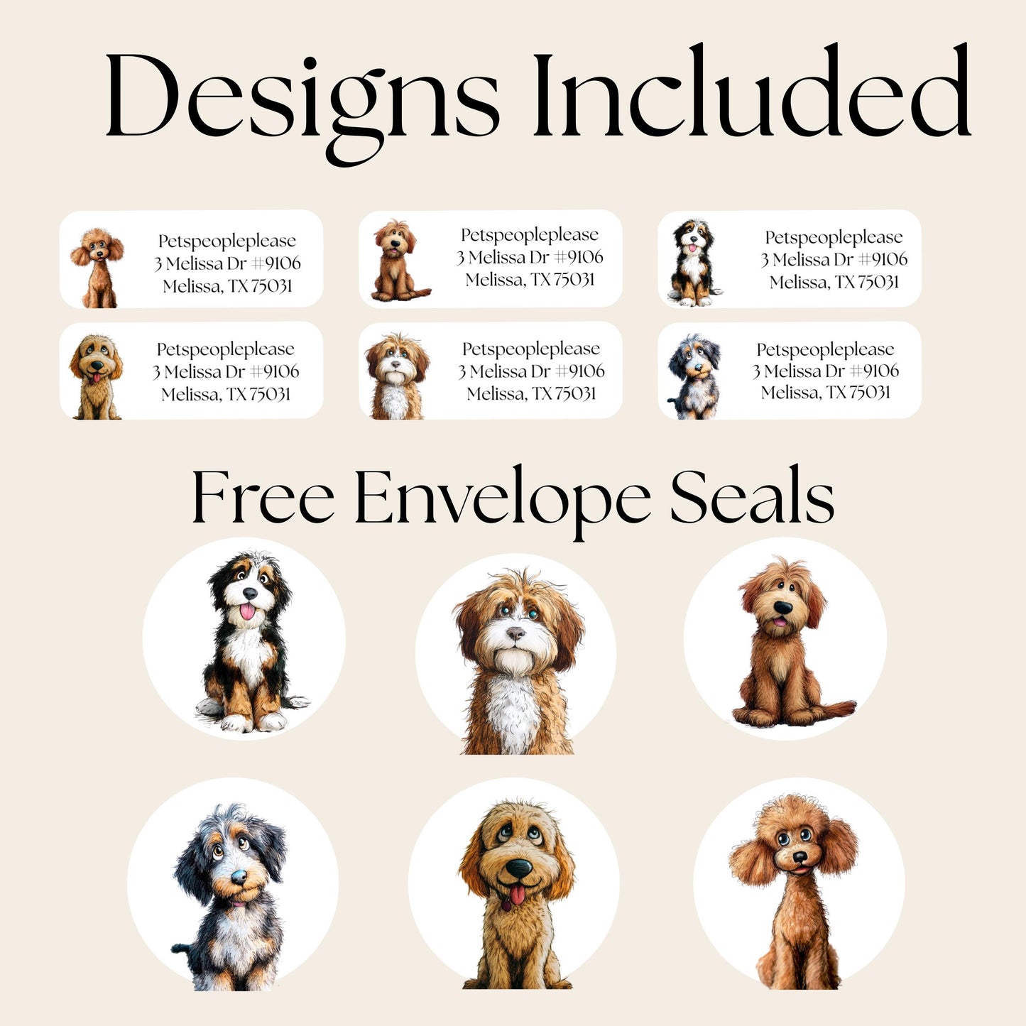 Doodle Dog Address Labels, Funny Return Stickers for Dog Lovers, Custom Mailing Labels with FREE Envelope Seals, Printed for You, Golden - The Pawprint Paperie