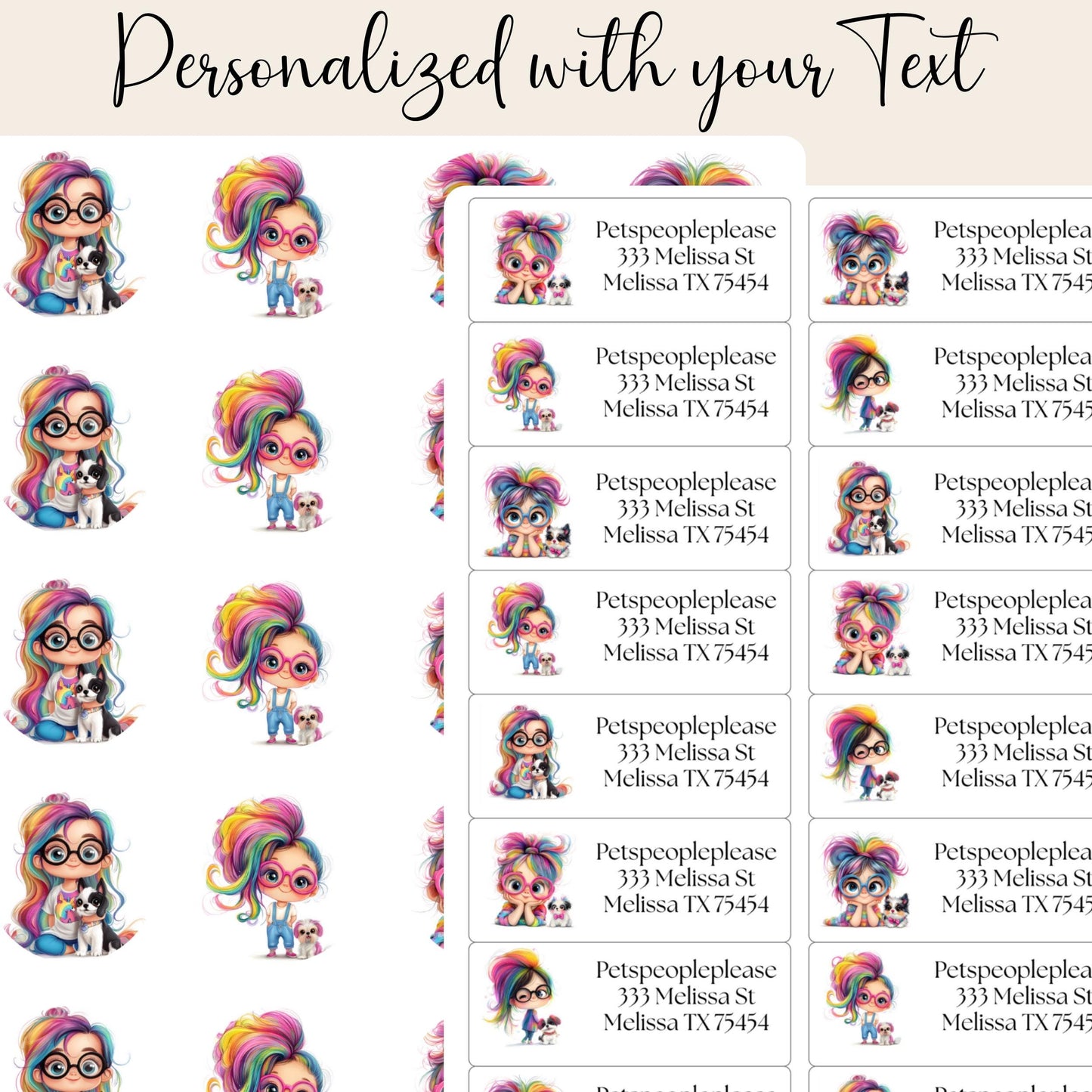 Quirky Girl & Dog Return Address Label with FREE Matching Envelope Seal Stickers, Personalized Mailing Set, Dog Mom Gift, Fun Mail Art - The Pawprint Paperie