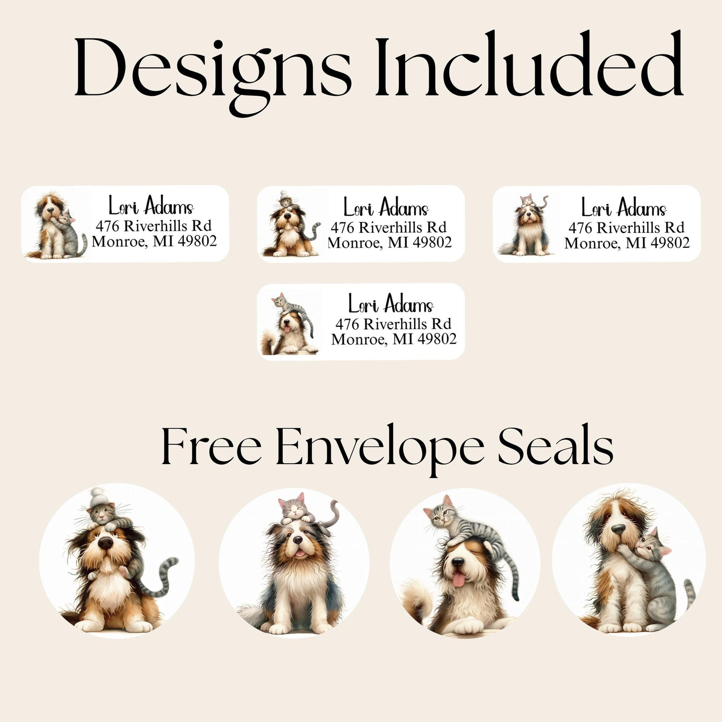 Funny Cat & Dog Return Address Label, Quirky Animal friend, FREE Matching Envelope Sticker, Custom Pet Mailing Labels, Dog Moms, Cat Lovers - The Pawprint Paperie