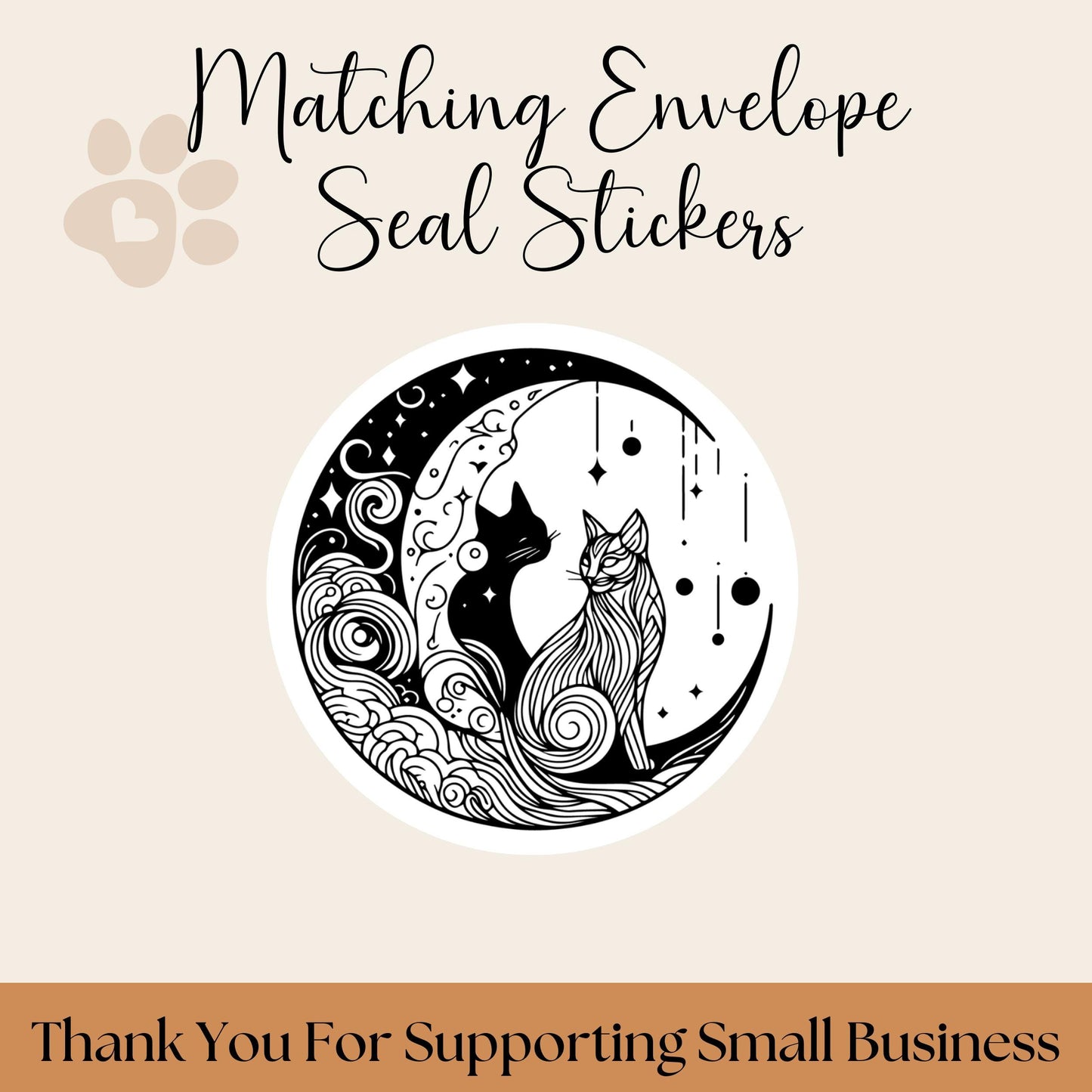 Mystical Cat Return Address Labels: Celestial Moon Design with FREE Seal Stickers - The Pawprint Paperie