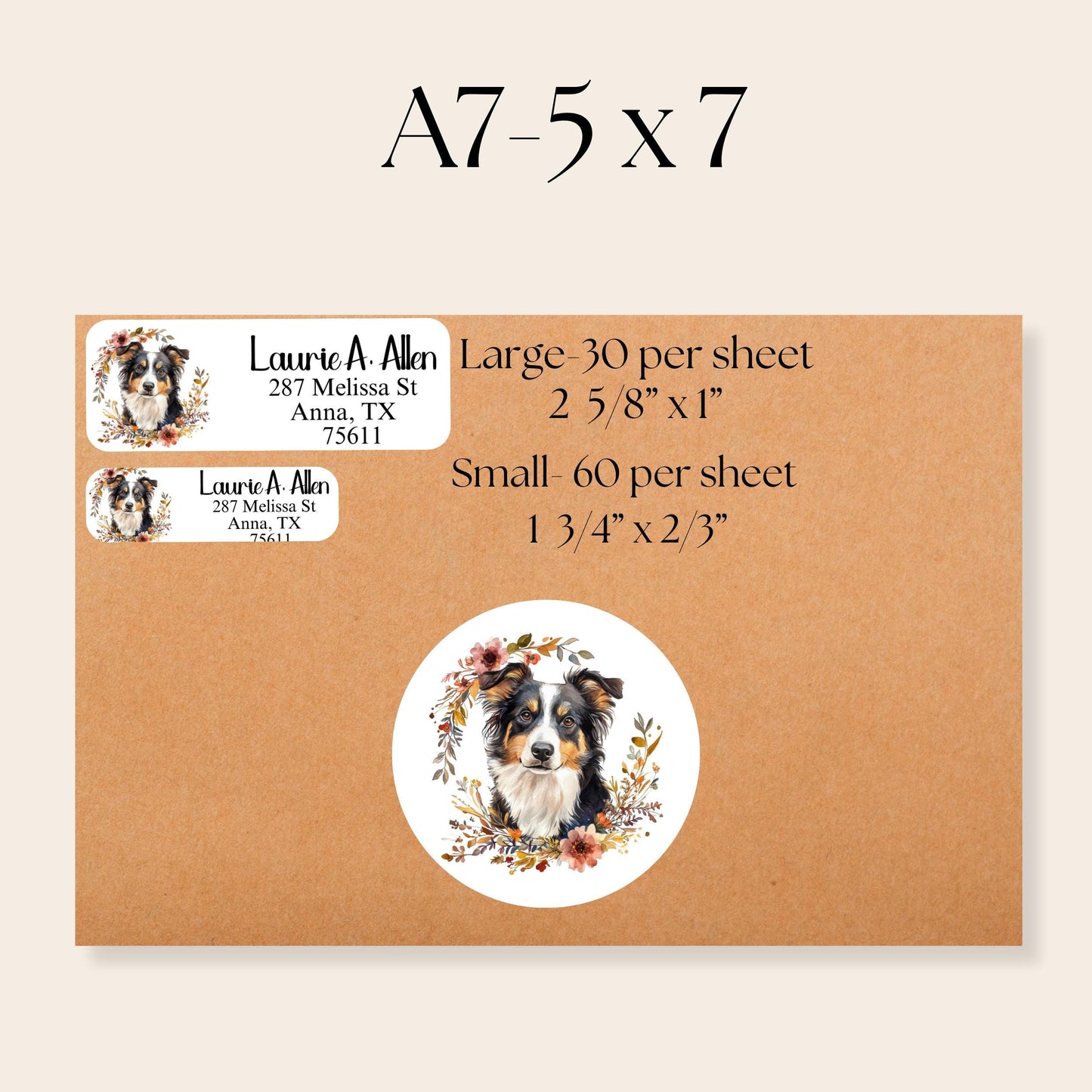 Australian Shepherd Address Labels with FREE Envelope Seals - The Pawprint Paperie
