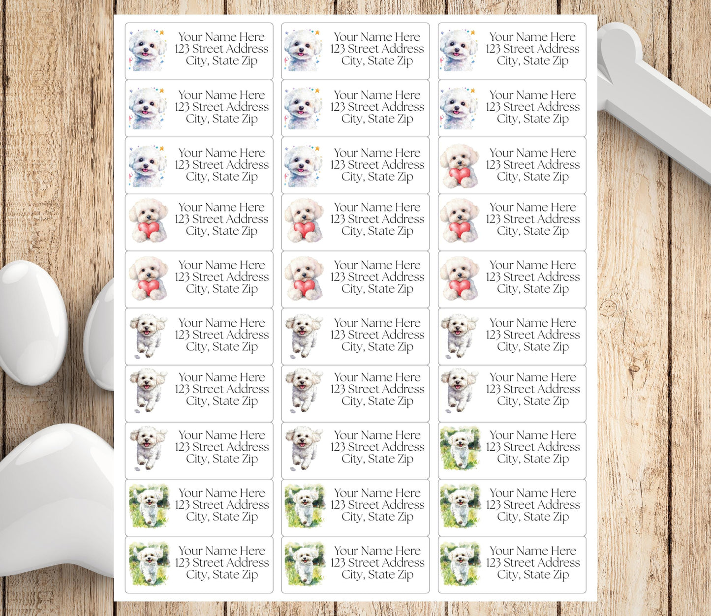 Bichon Frise Return Address Labels: Custom Dog Mom Stickers - The Pawprint Paperie