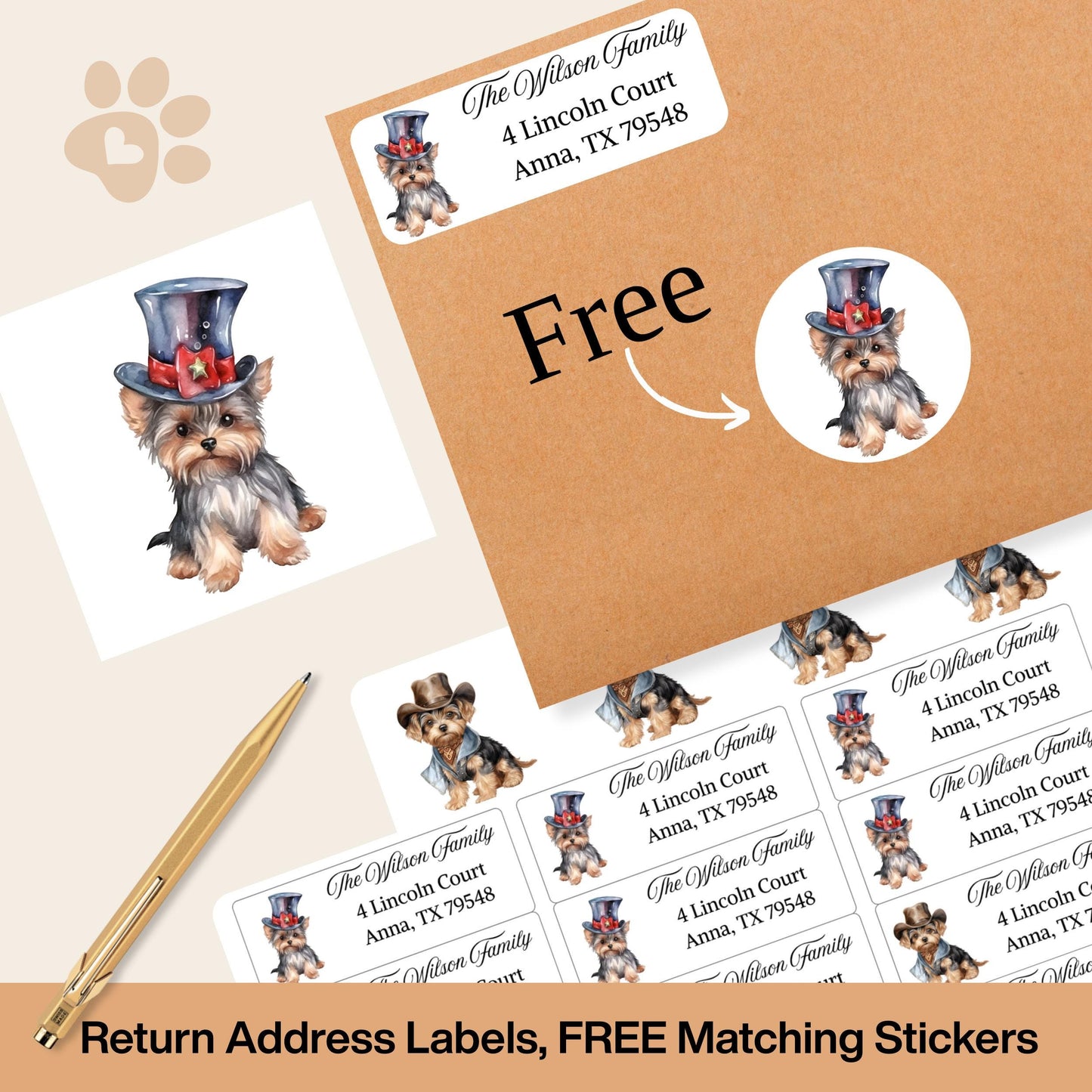 Yorkie Address Labels with FREE Matching Stickers - Dog Lover Gift - The Pawprint Paperie