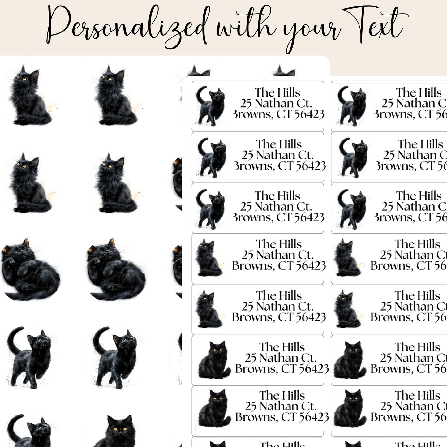 Black Cat Return Address Labels FREE Envelope Seal Stickers a gift for cat lovers - The Pawprint Paperie