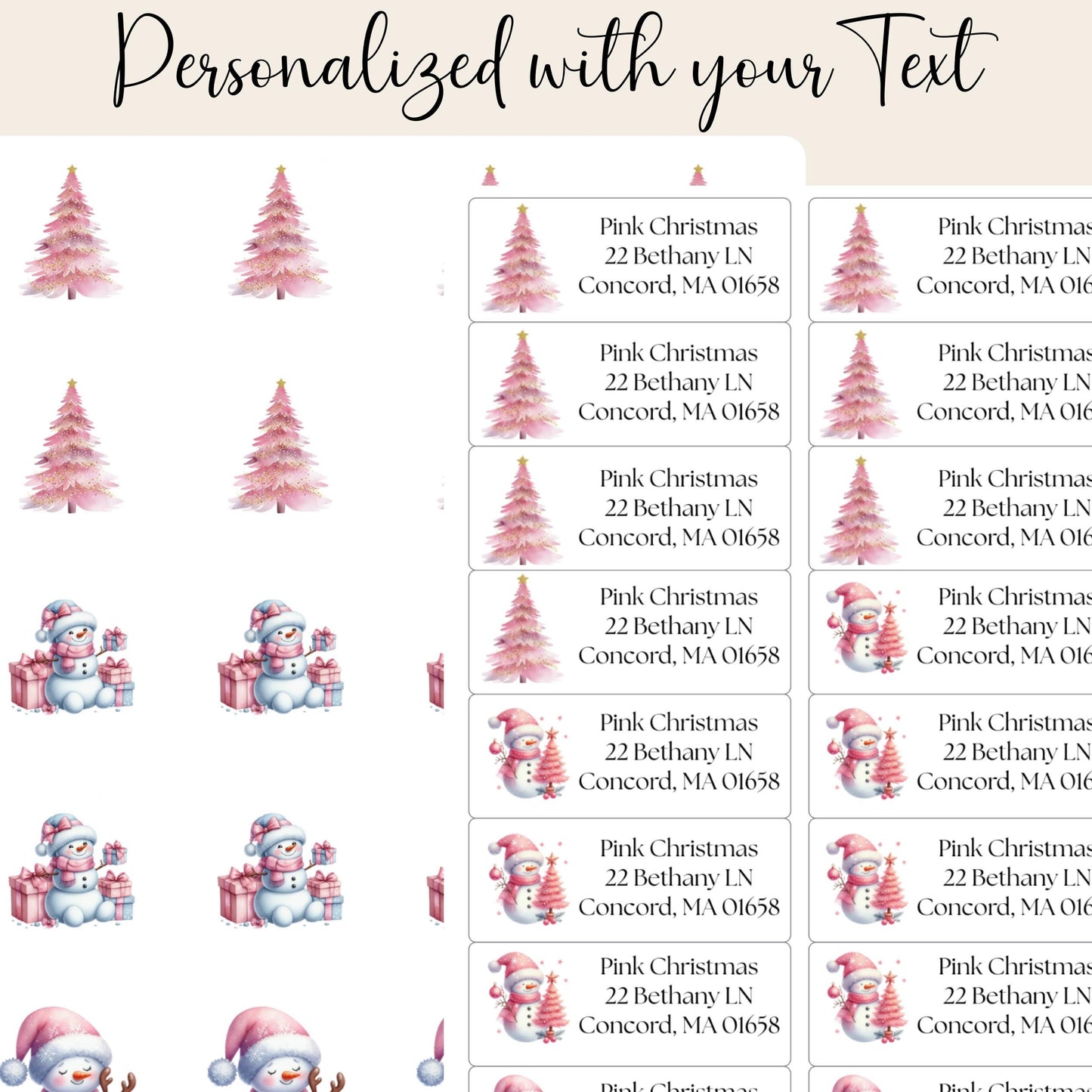 Pink & Gold Christmas Tree Return Address Labels: Complete with FREE envelope seal stickers - The Pawprint Paperie