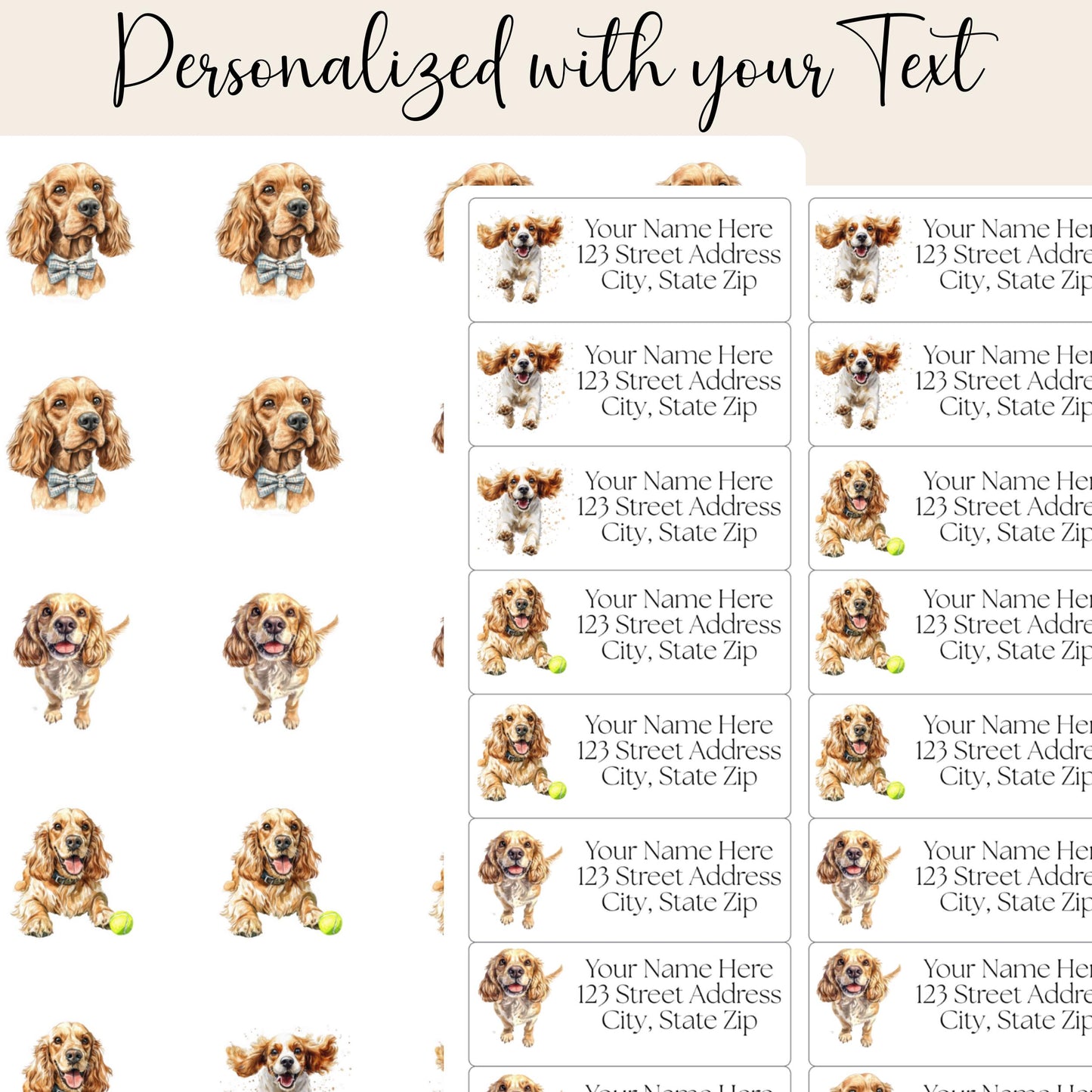 Cocker Spaniel Return Address Label with FREE matching envelope seal stickers - The Pawprint Paperie