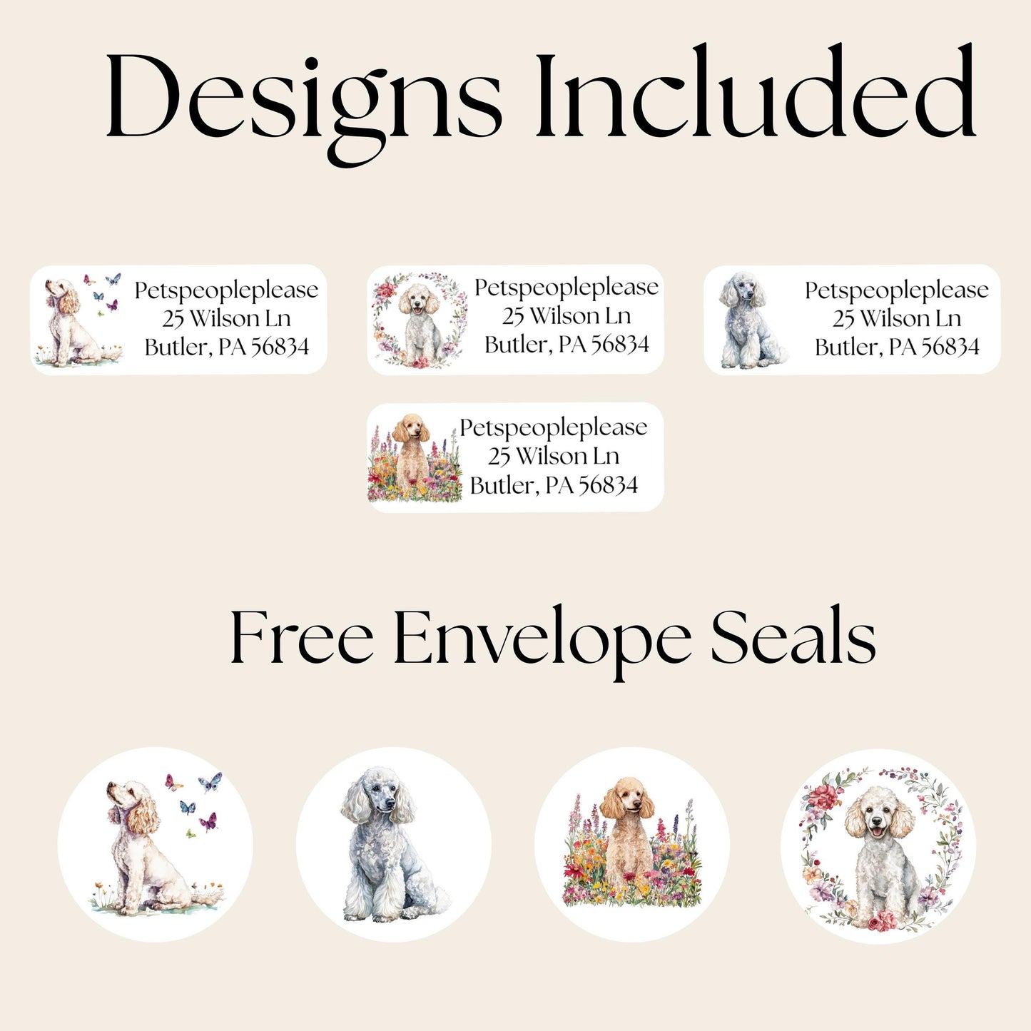 Standard Poodle Return Address Labels with FREE Matching Envelope Seal Stickers – Dog Lover Gift, Stationery Labels, Mailing Stickers - The Pawprint Paperie