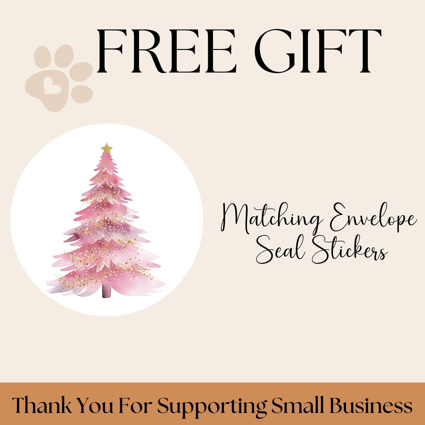 Pink & Gold Christmas Tree Return Address Labels: Complete with FREE envelope seal stickers - The Pawprint Paperie