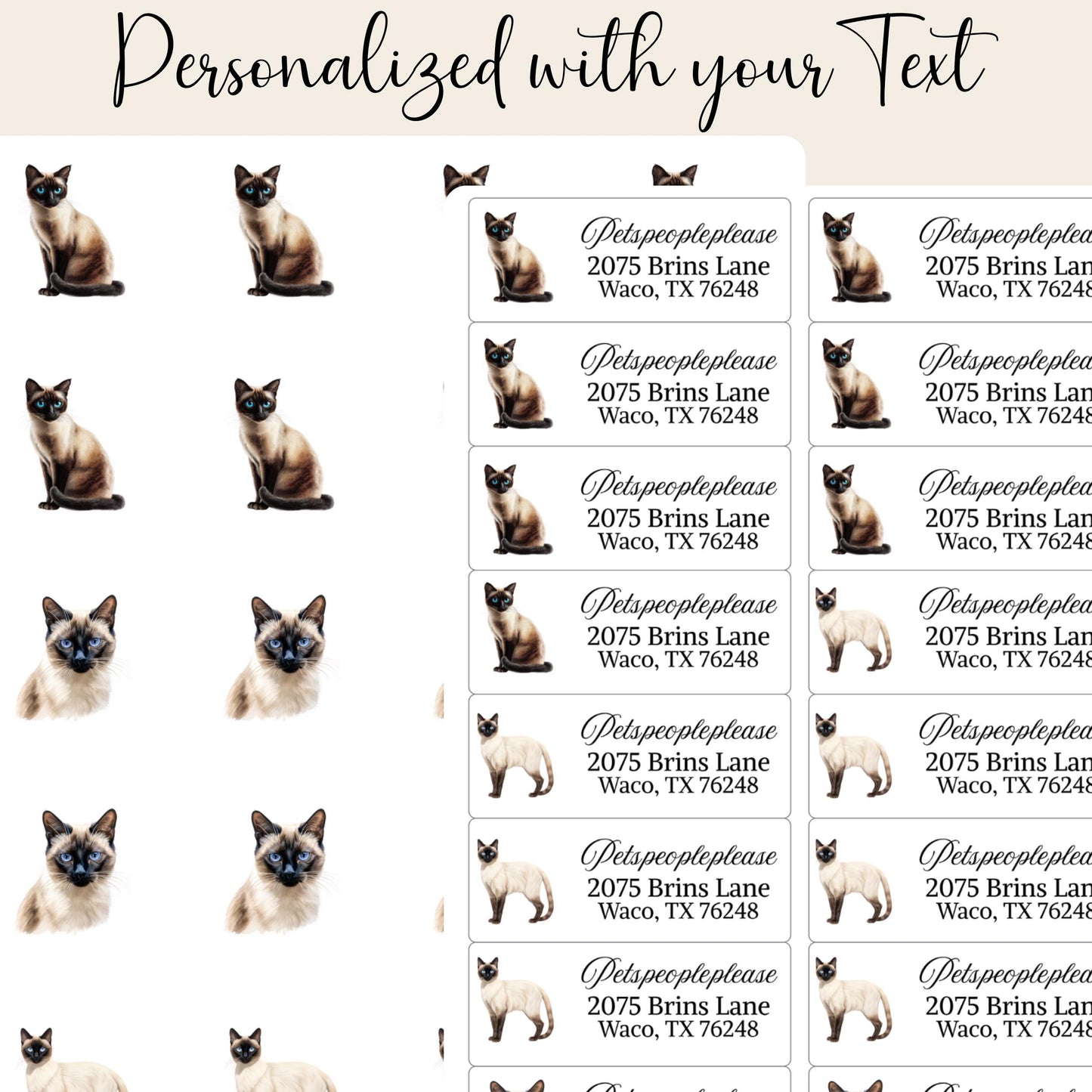 Siamese Cat Return Address Labels + Matching Envelope Seal Stickers - The Pawprint Paperie