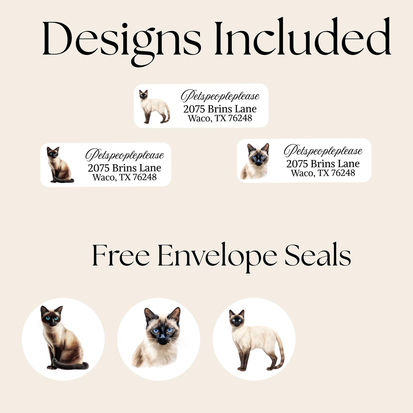Siamese Cat Return Address Labels + Matching Envelope Seal Stickers - The Pawprint Paperie