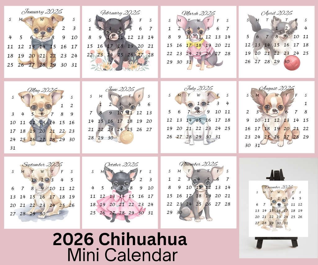 Chihuahua small desk calendar