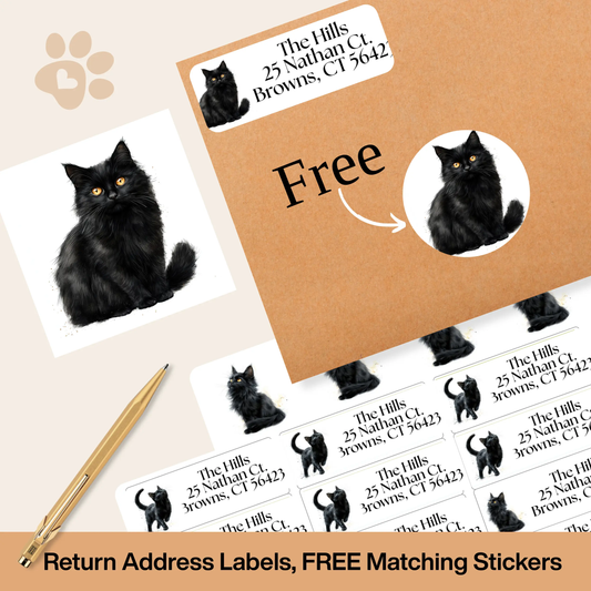 Black Cat Address Labels - The Pawprint Paperie