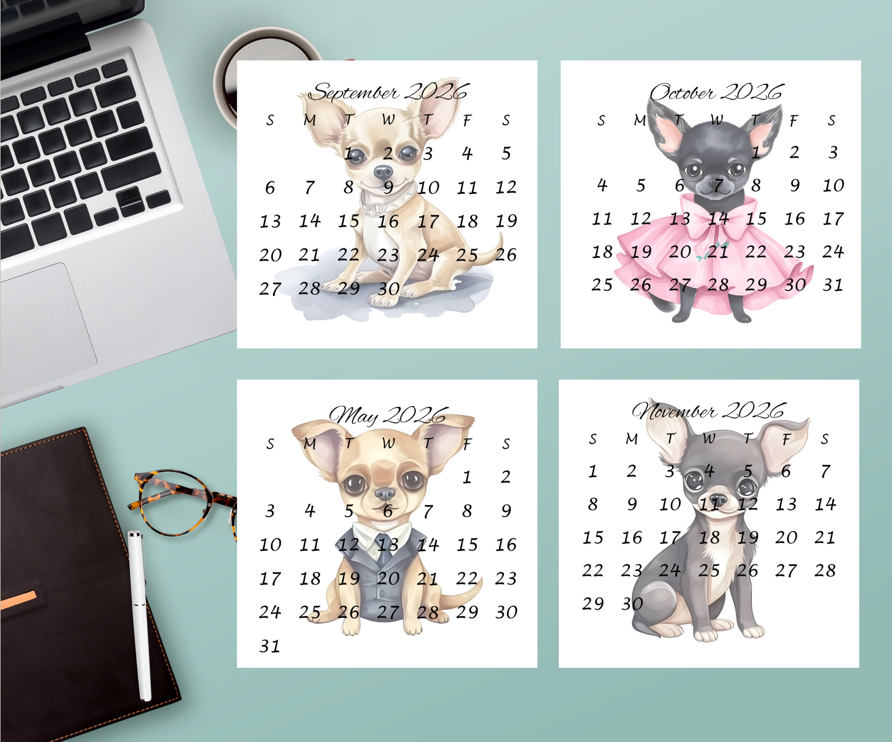 Chihuahua small desk calendar