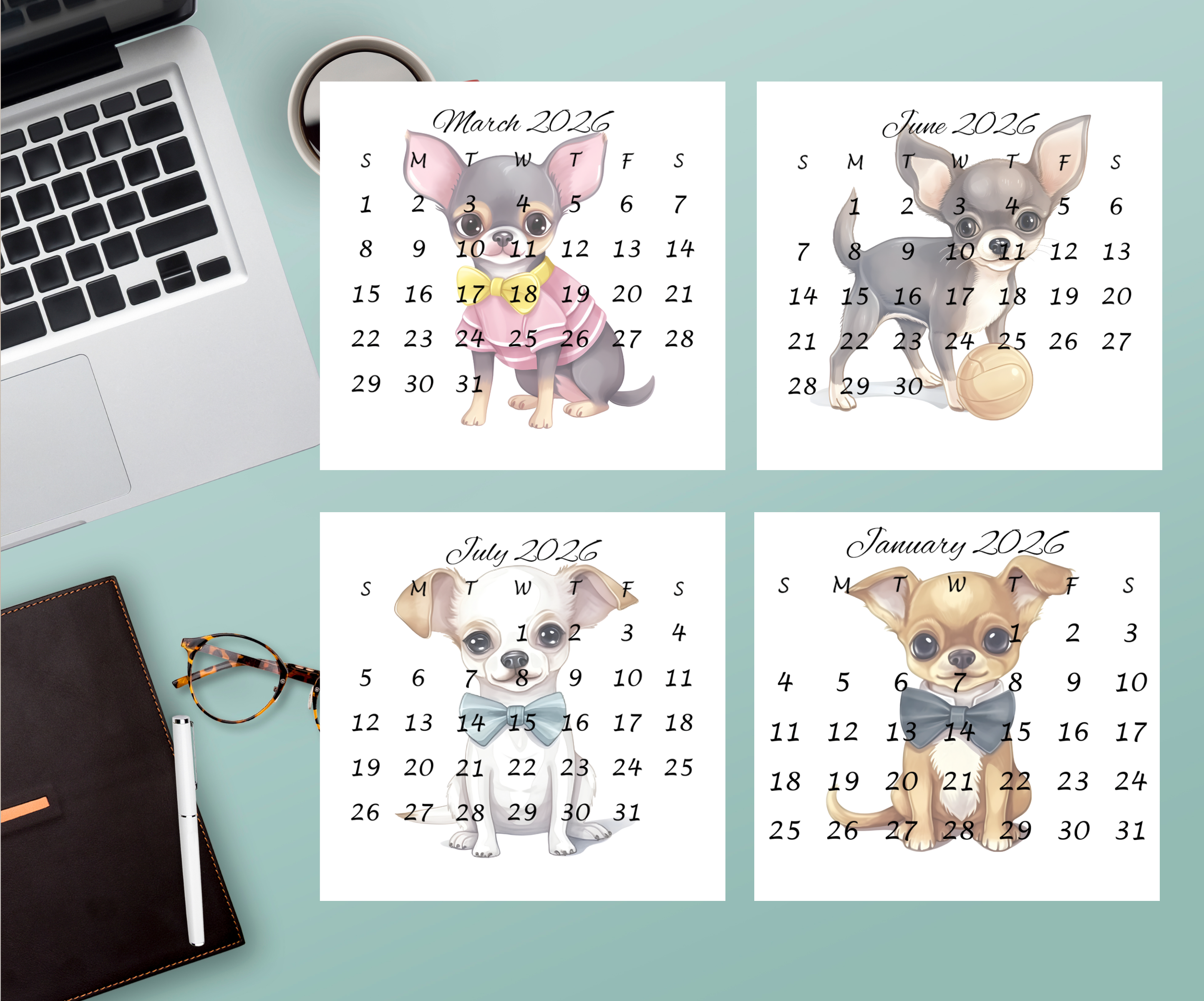Chihuahua small desk calendar