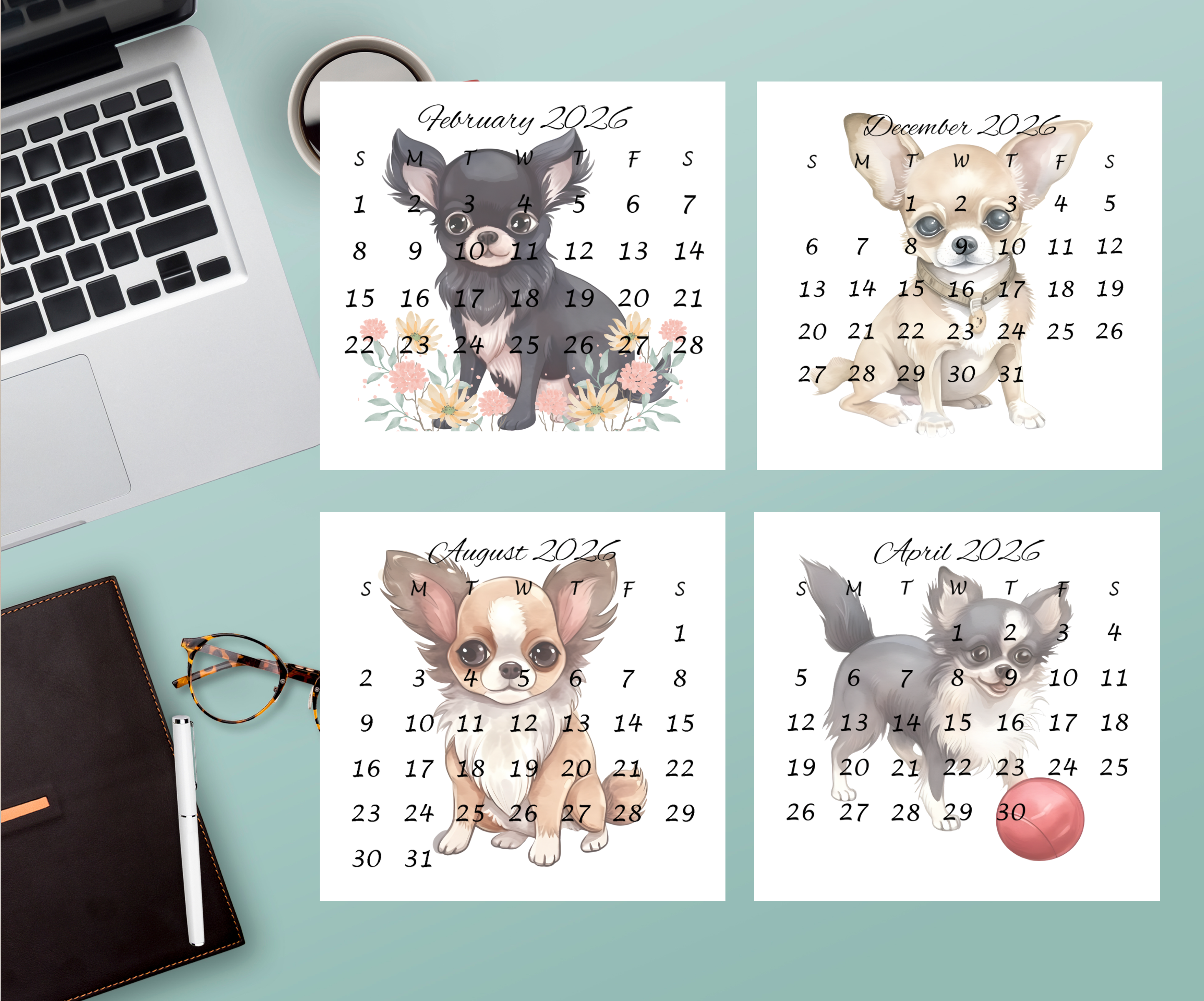 Chihuahua small desk calendar